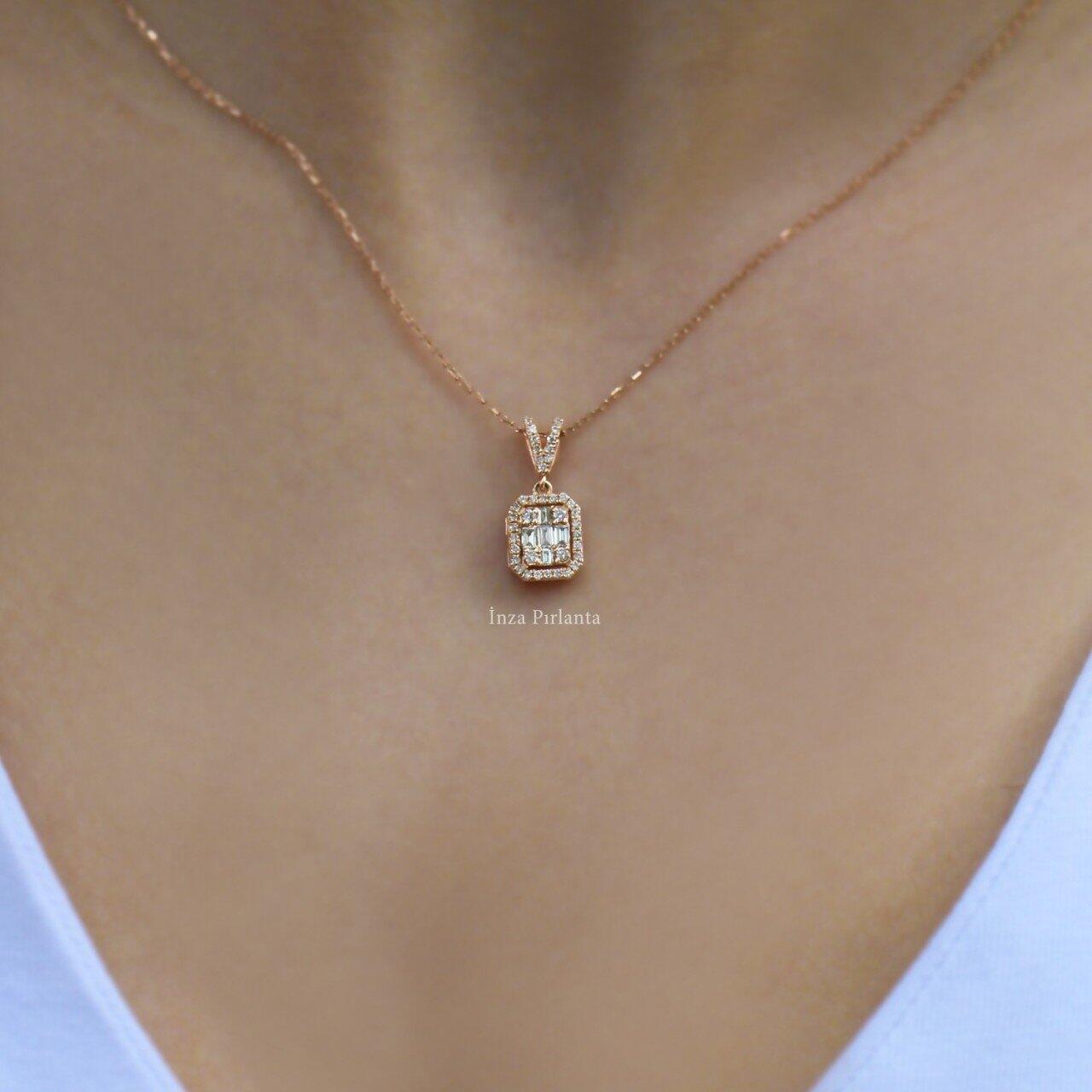 0.25 Carat Custom Design Diamond Baguette Necklace