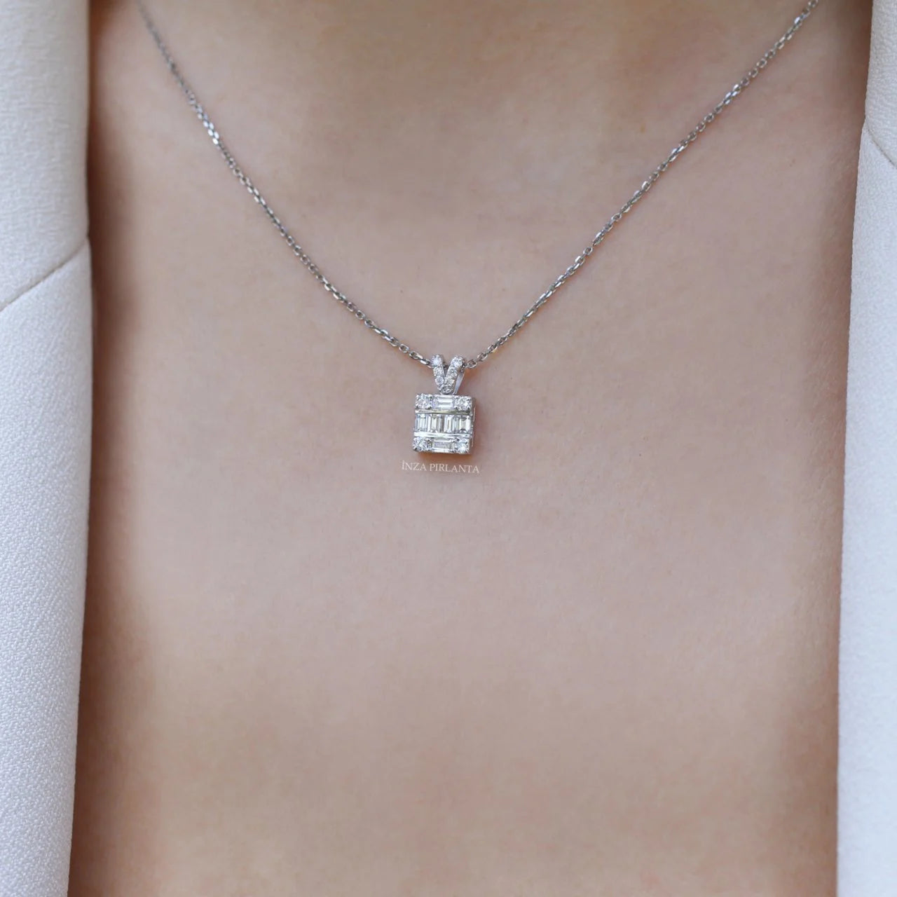 0.35 Carat Diamond Square Baguette Necklace