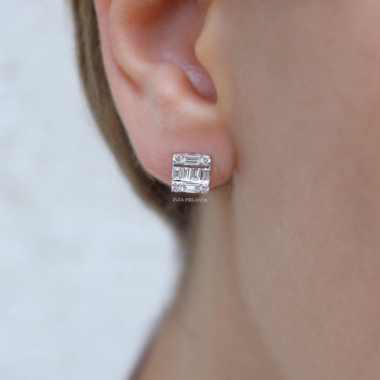 0.40 Carat Diamond Square Baguette Earrings
