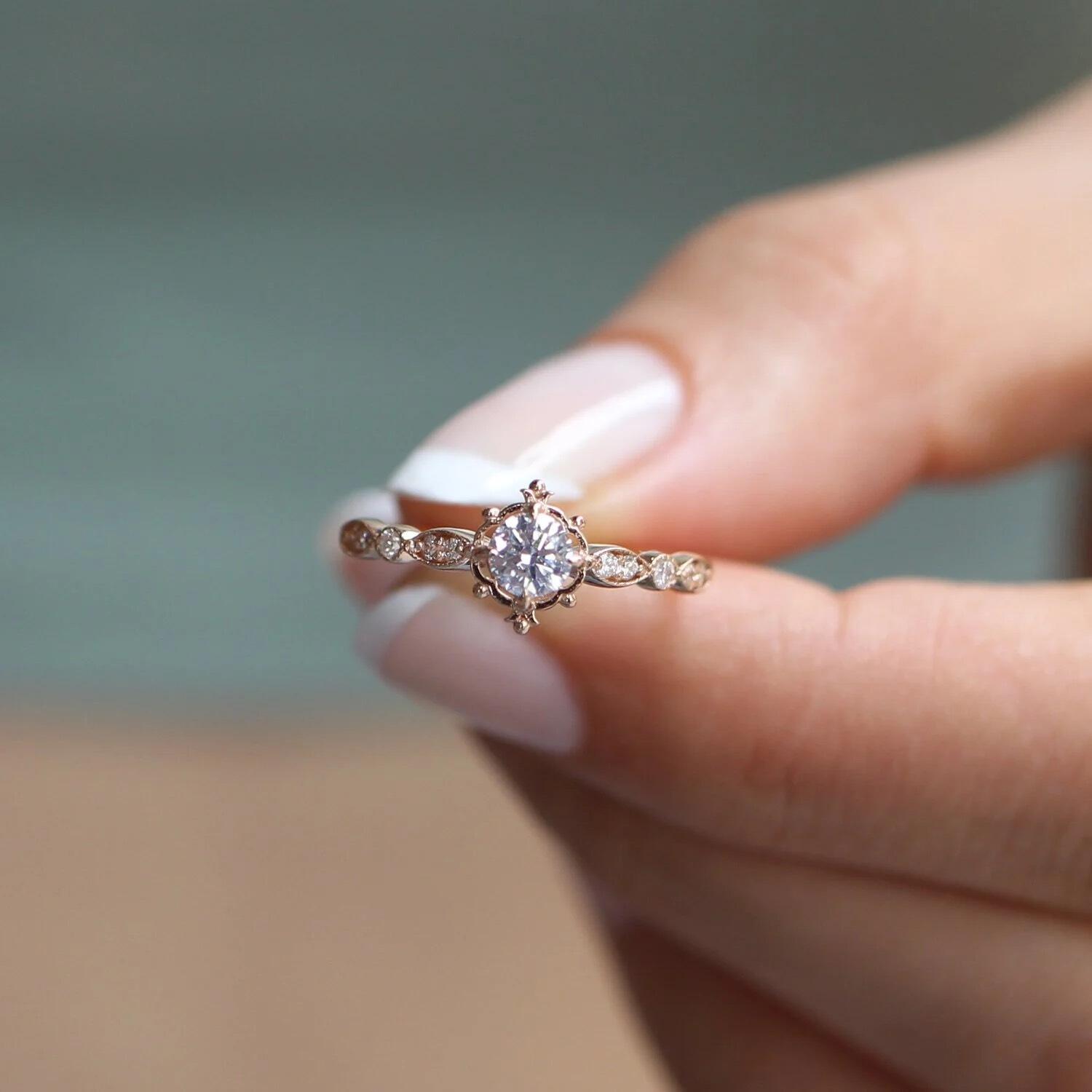 0.42 Carat Vintage Mila Custom Design Diamond Ring