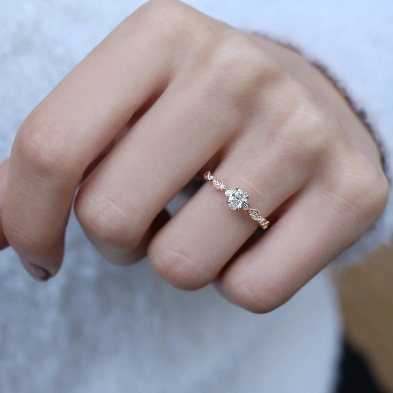 0.42 Carat Vintage Special Design Oval Diamond Solitaire Ring