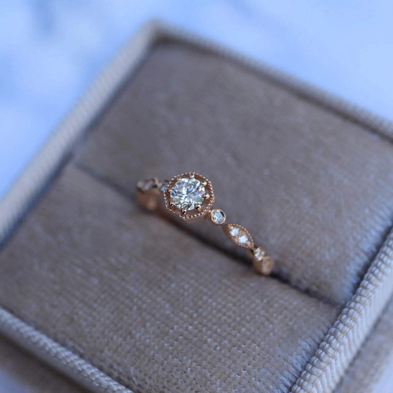 0,42 Karat Vintage Achteckiger Diamantring