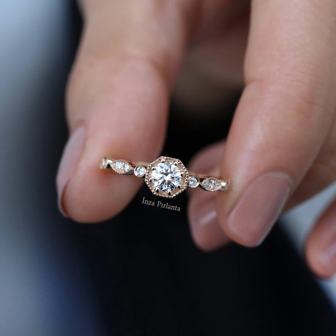 0,42 Karat Vintage Achteckiger Diamantring