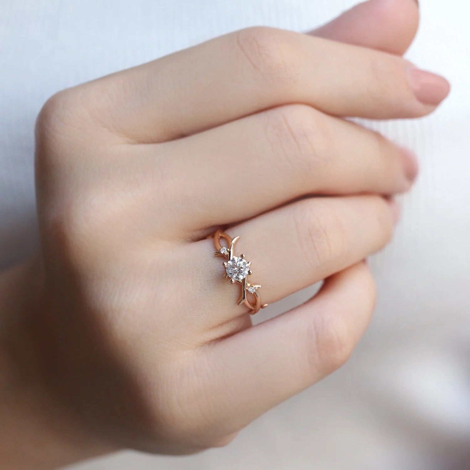 0.42 Carat Vintage Design Diamond Branch Solitaire Ring