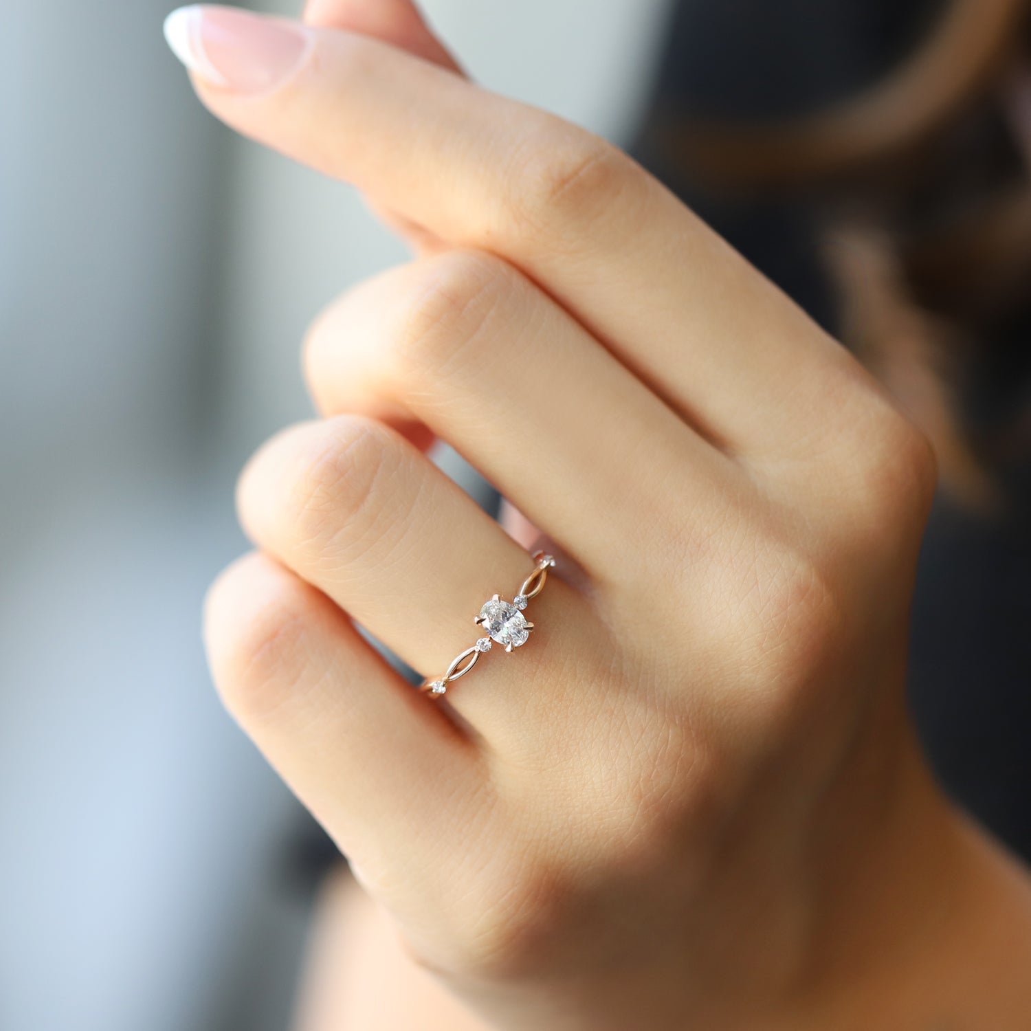 0,45 Karat E SI2 GIA-zertifizierter Nina Oval Diamantring im Vintage-Design