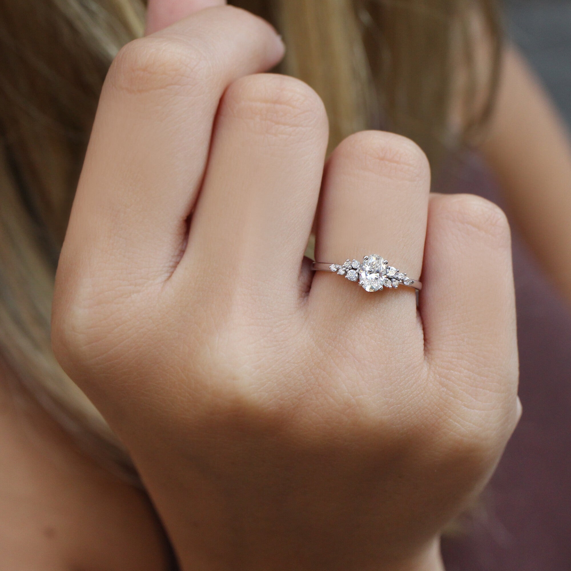 0.50 Carat Vintage Special Design Oval Asymmetrical Diamond Ring
