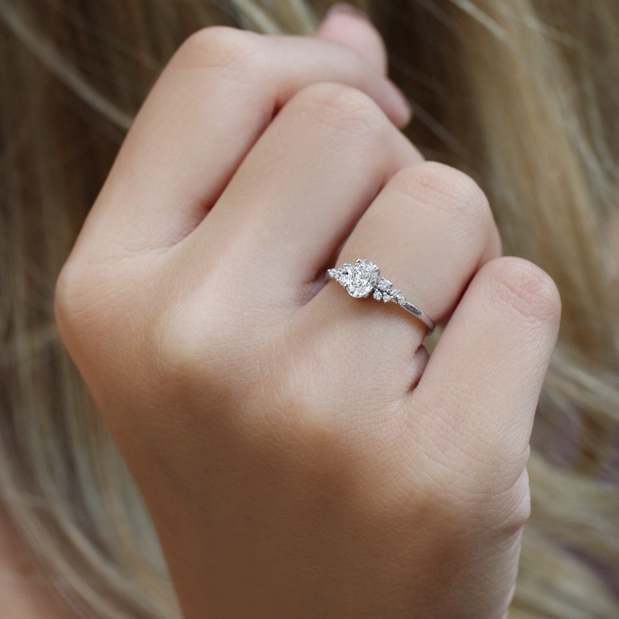0.50 Carat Vintage Special Design Oval Asymmetrical Diamond Ring