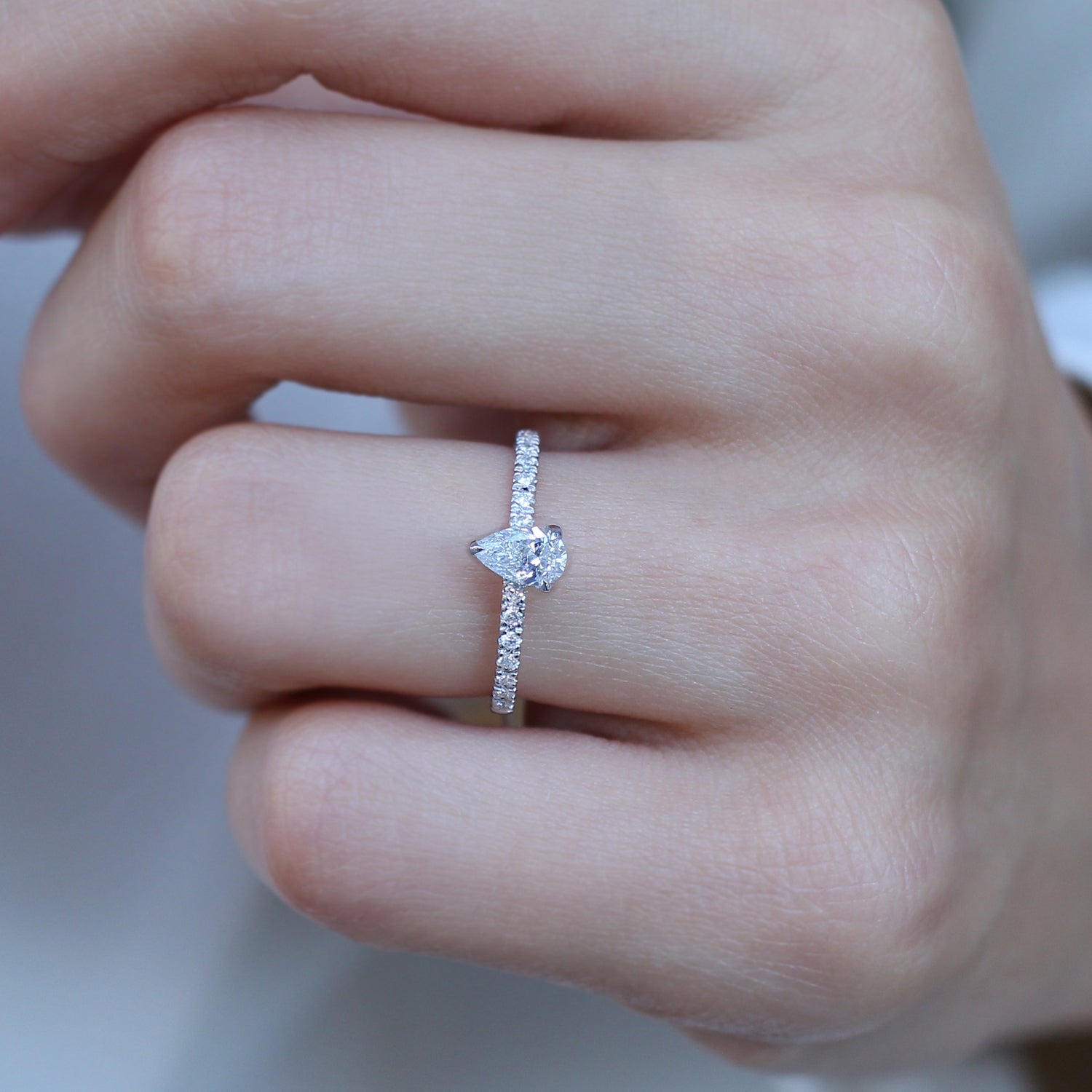 0.60 Carat D SI2 GIA Certified Pear Diamond Solitaire Ring