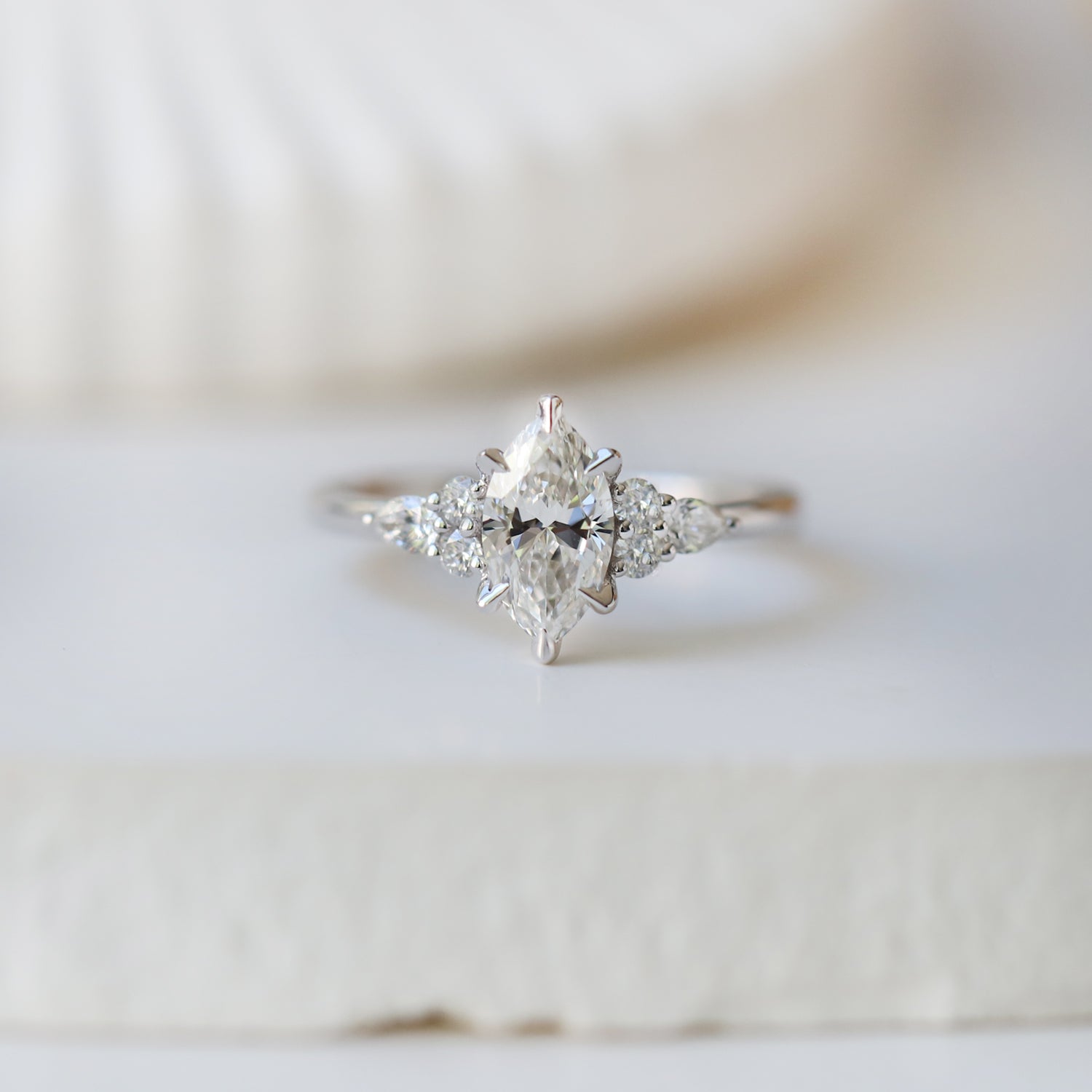 0.90 Carat F SI2 GIA Certified Vintage Sarah Marquise Diamond Ring