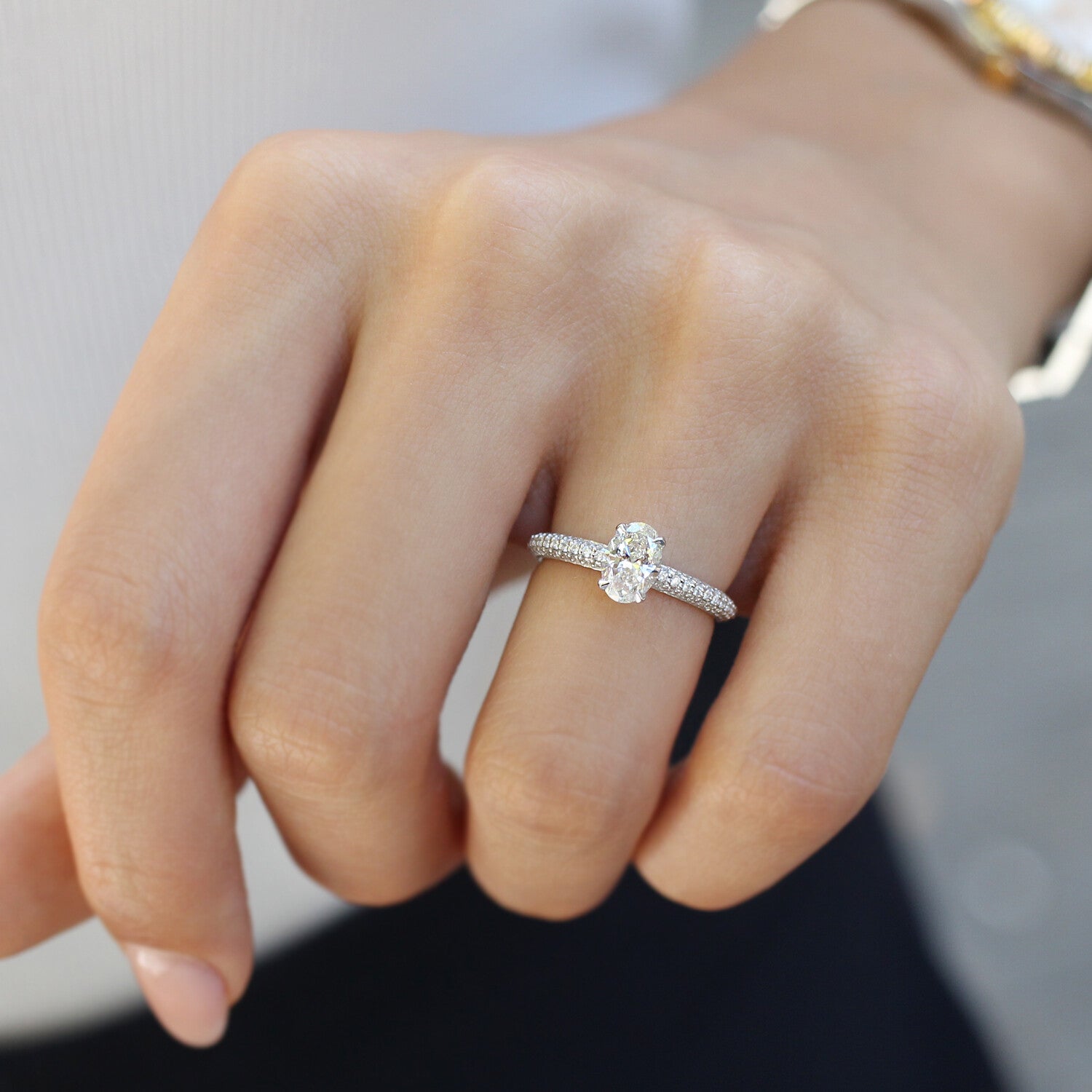 1.10 Carat F SI2 GIA Certified Custom Design Oval Diamond Ring