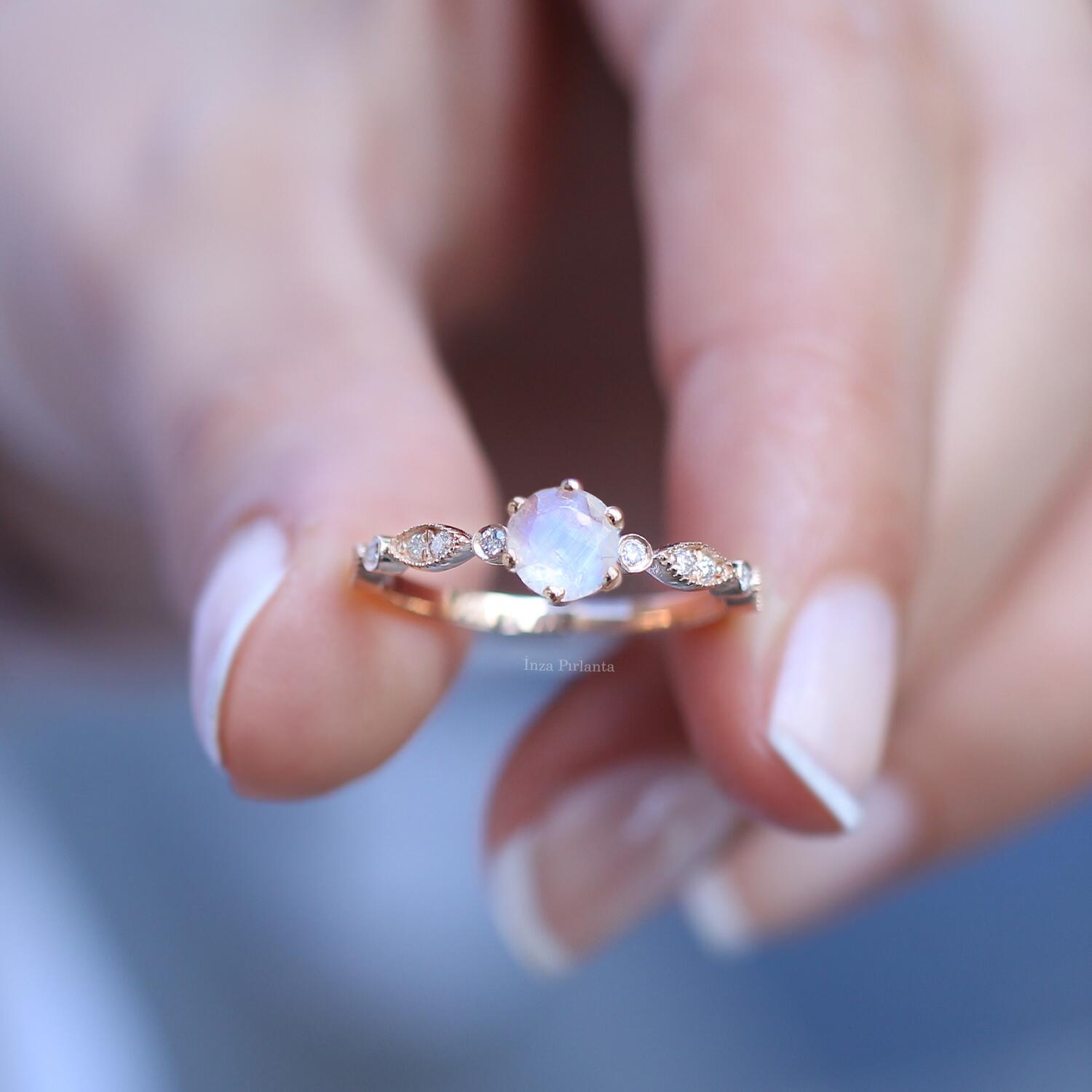 Custom Designed Moonstone & Diamond Ring