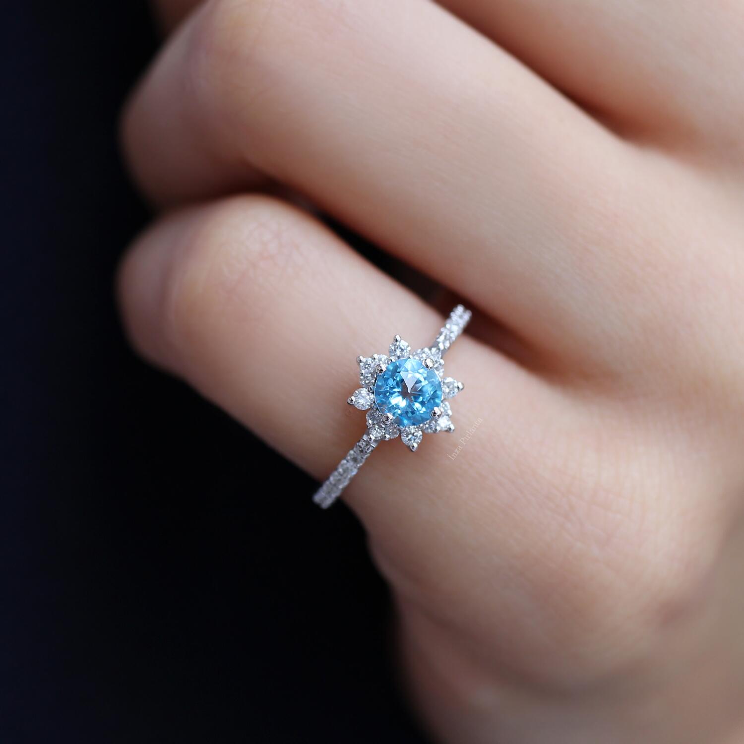 Vintage Snowflake Blue Topaz & Diamond Ring