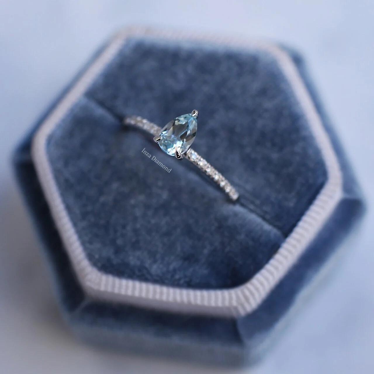 Custom Design Teardrop Aquamarine & Diamond Ring