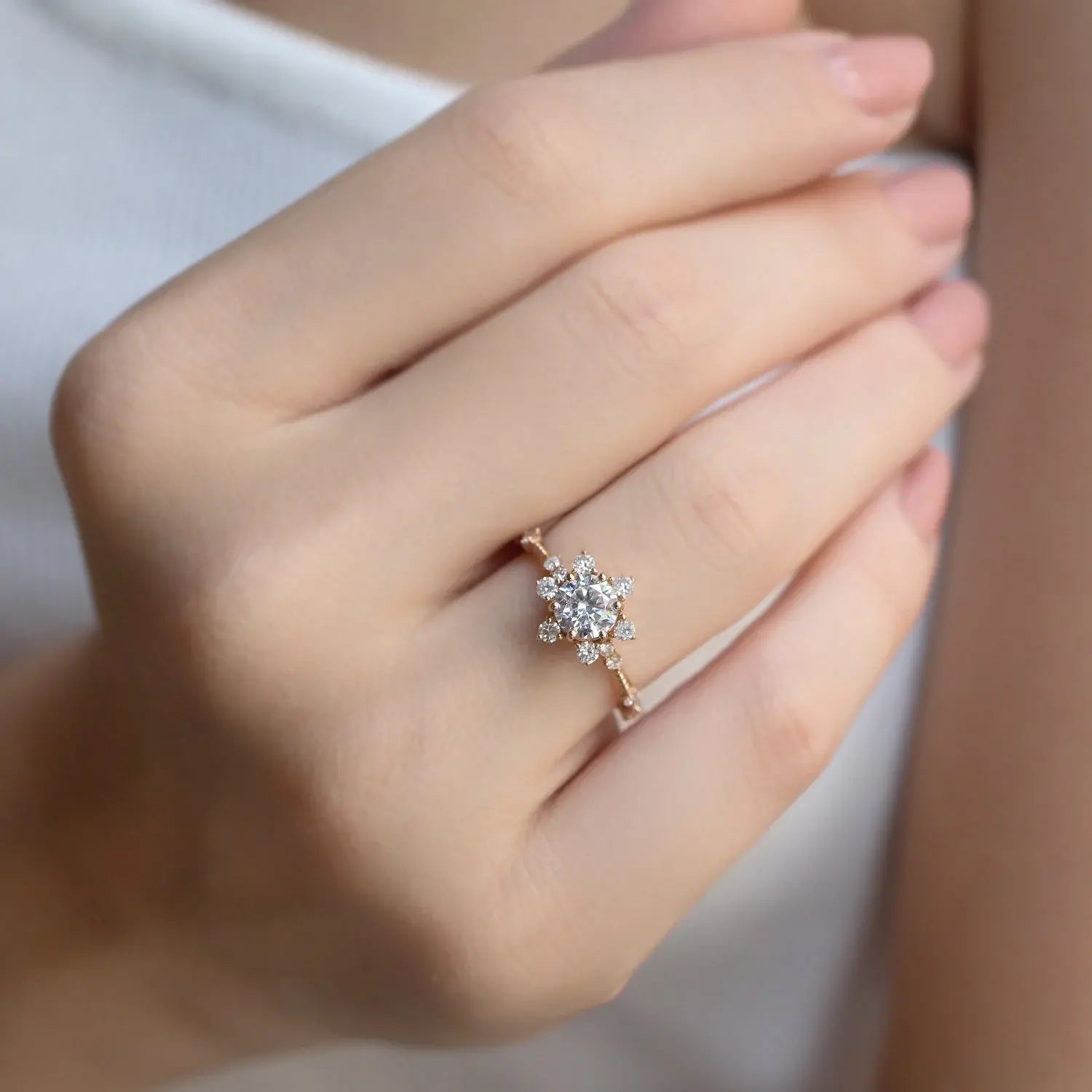 Custom Design Snowflake Diamond & White Topaz Ring