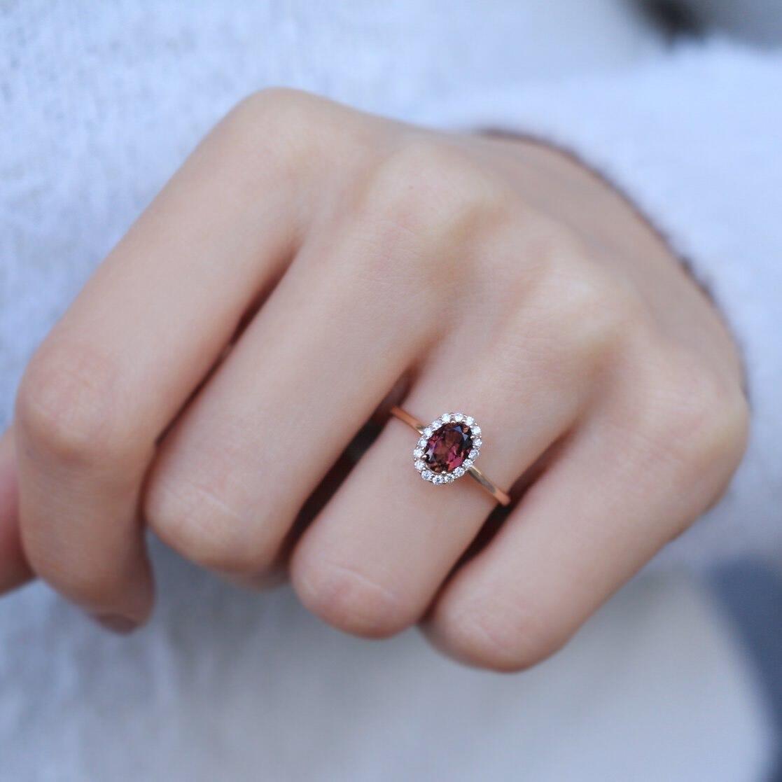 Custom Design Oval Pink Tourmaline & Diamond Ring