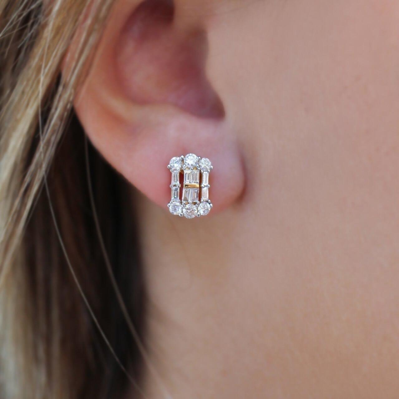 Custom Design Diamond Baguette Earrings
