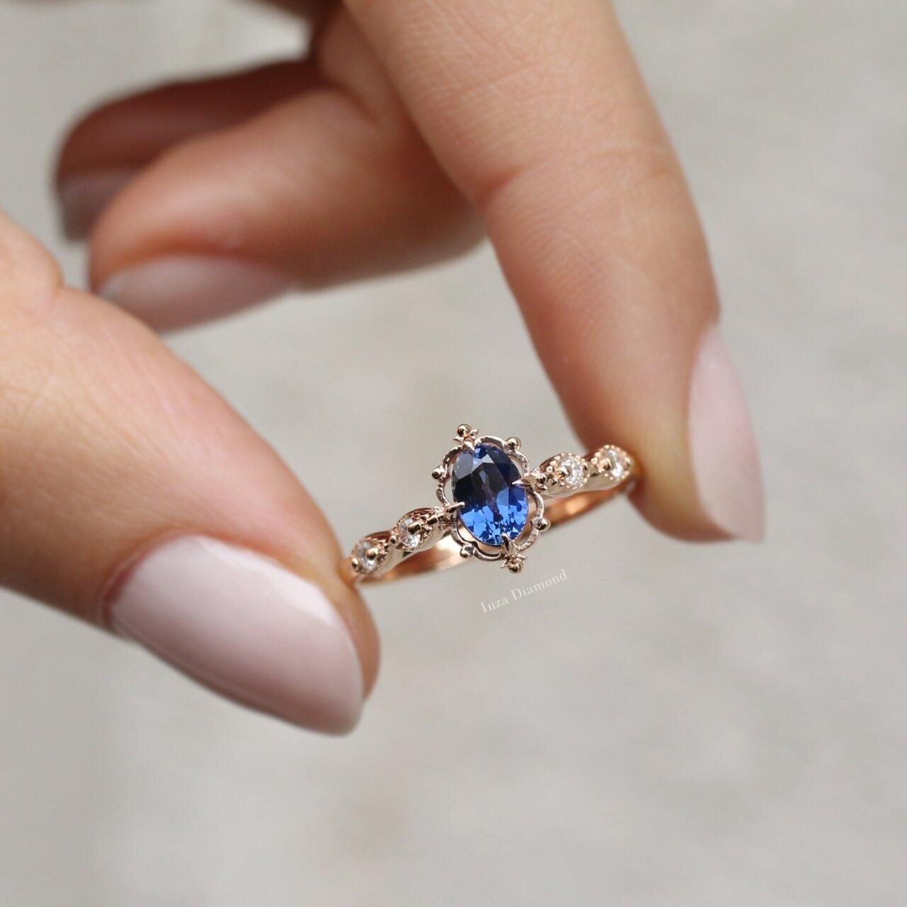 Vintage Aria Blue Topaz & Diamond Ring