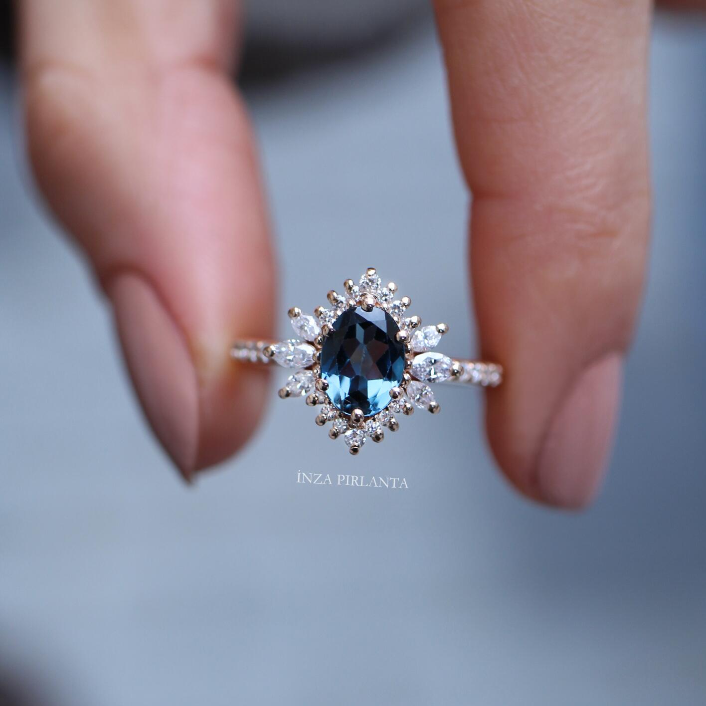 Vintage Artemis London Blue & Diamond Ring