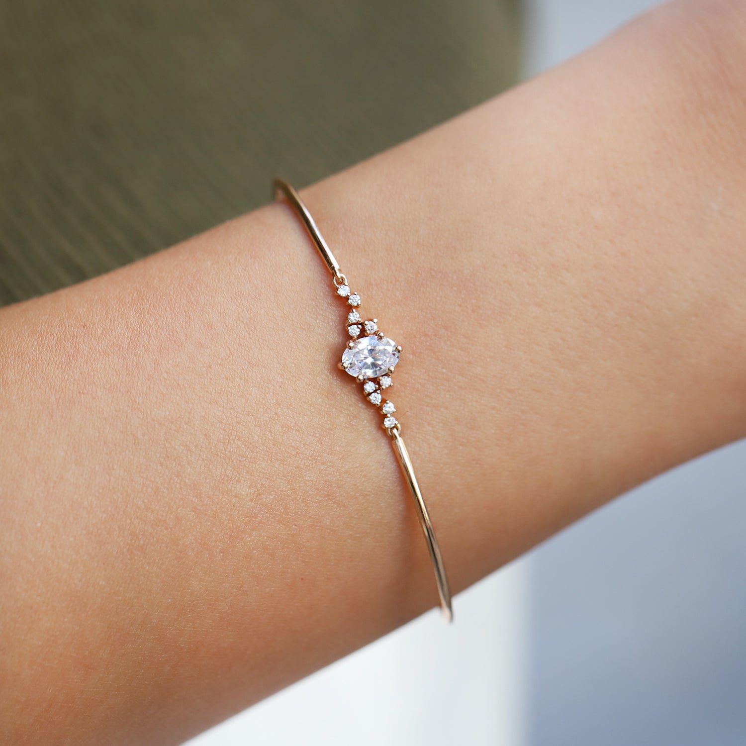 Vintage Asymmetric White Topaz & Diamond Bracelet