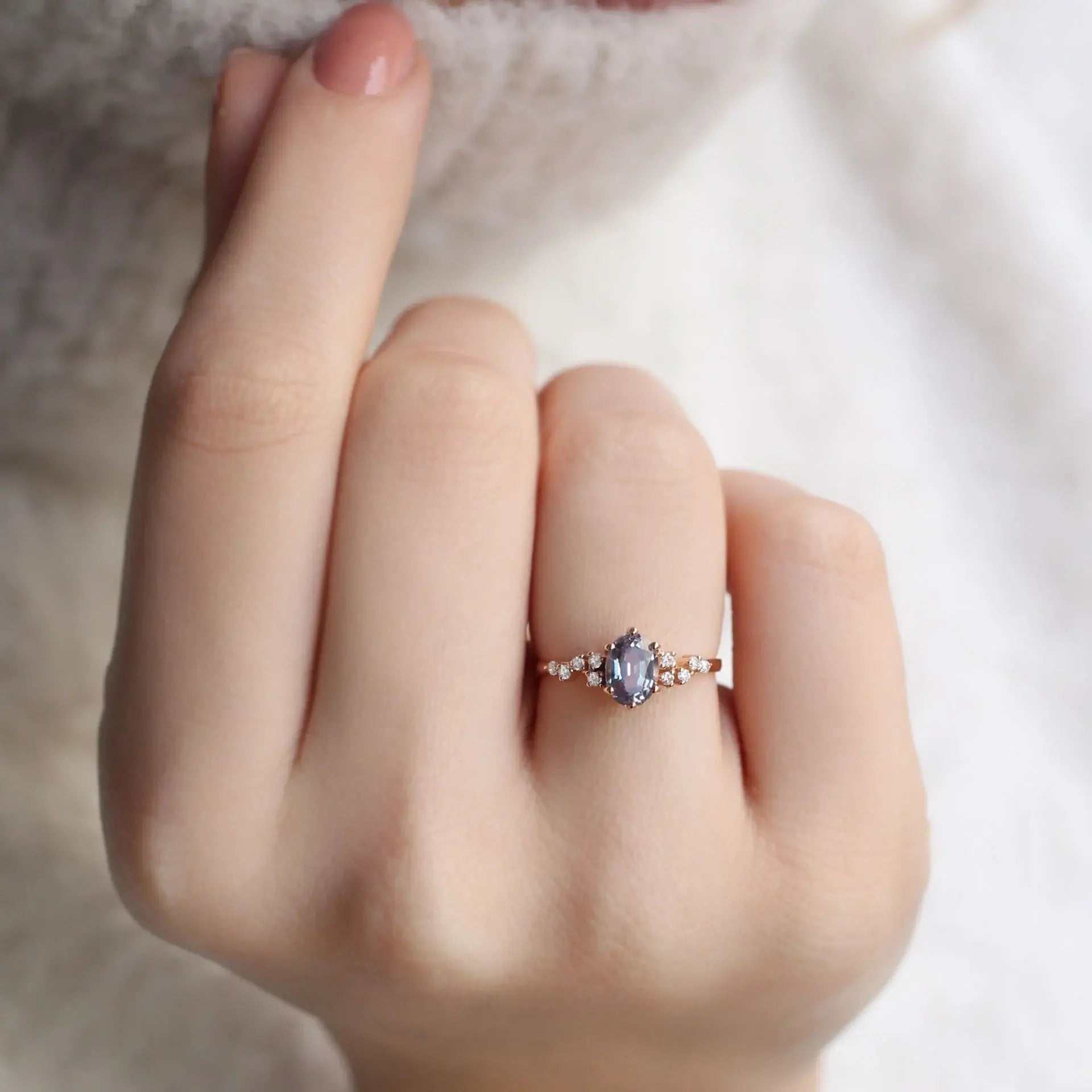 Vintage Asymmetric Diamond & Alexandrite Ring