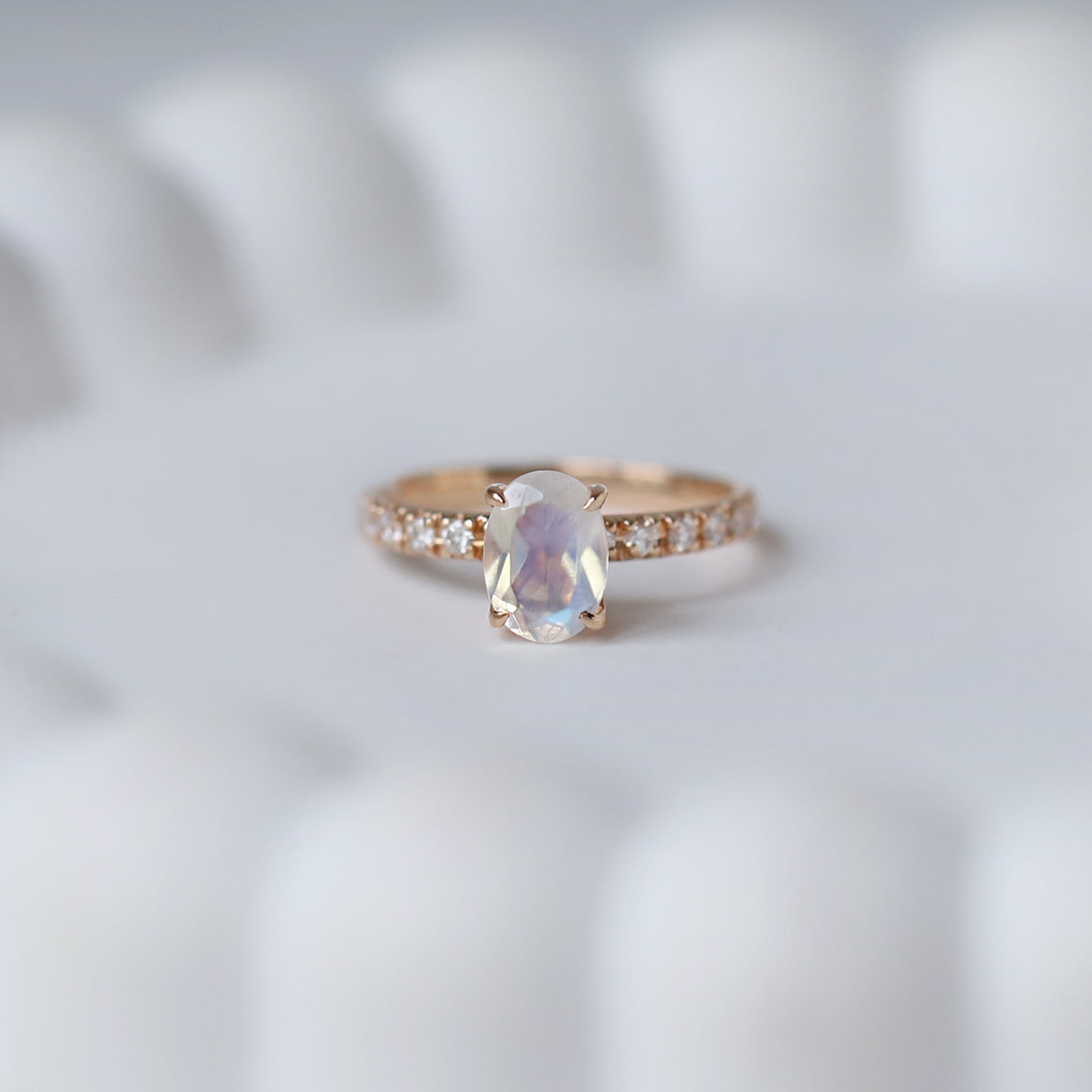 Vintage Moonstone & Diamond Solitaire Ring