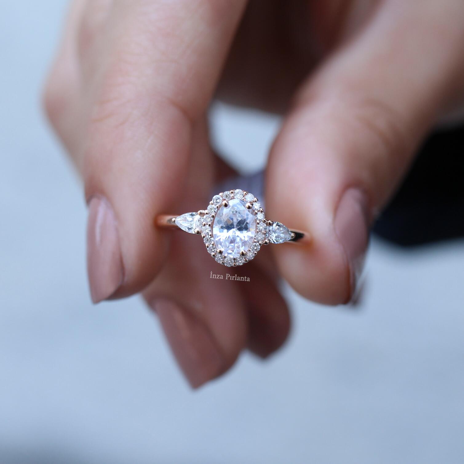 Vintage White Topaz & Teardrop Diamond Ring