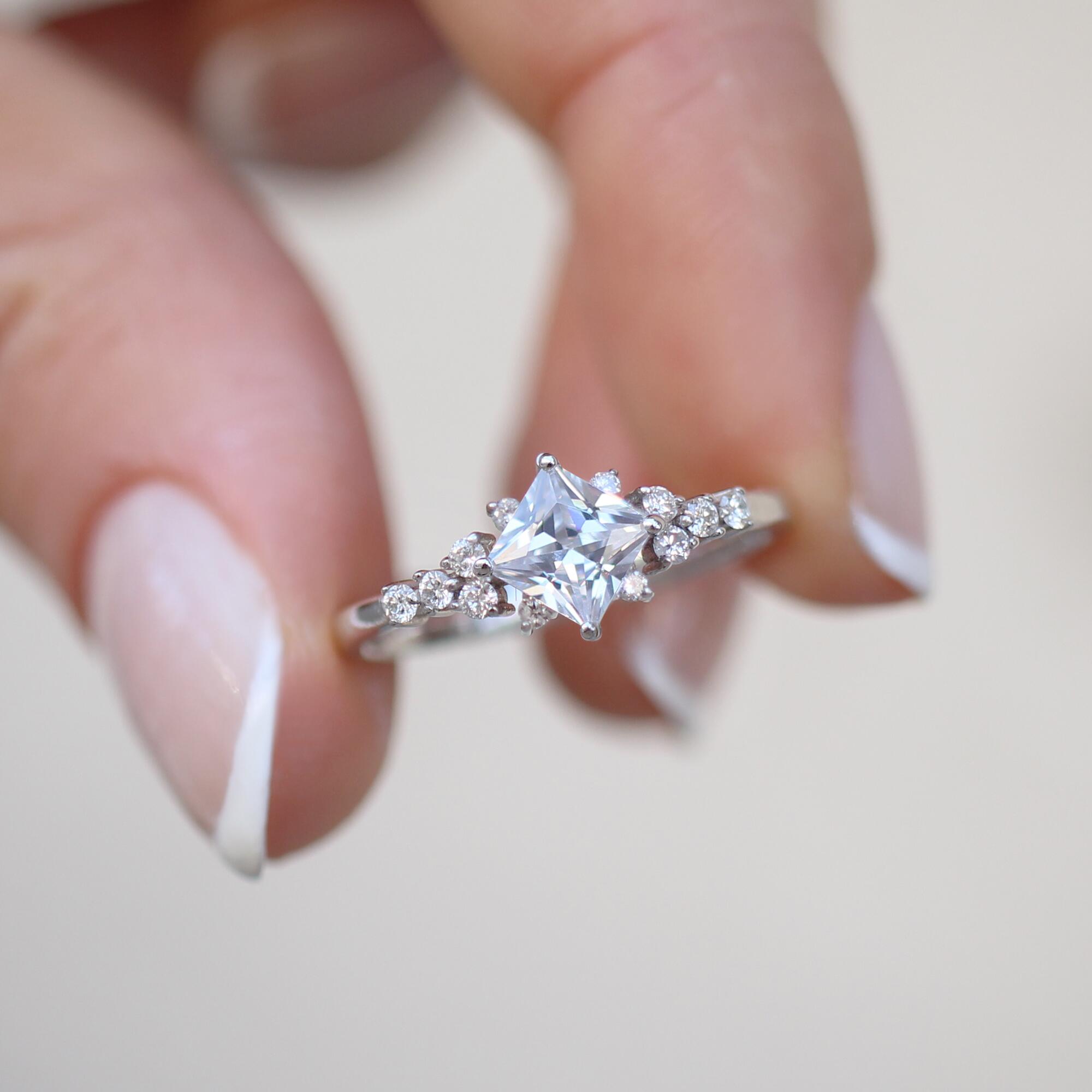 Vintage White Topaz Princess & Diamond Ring