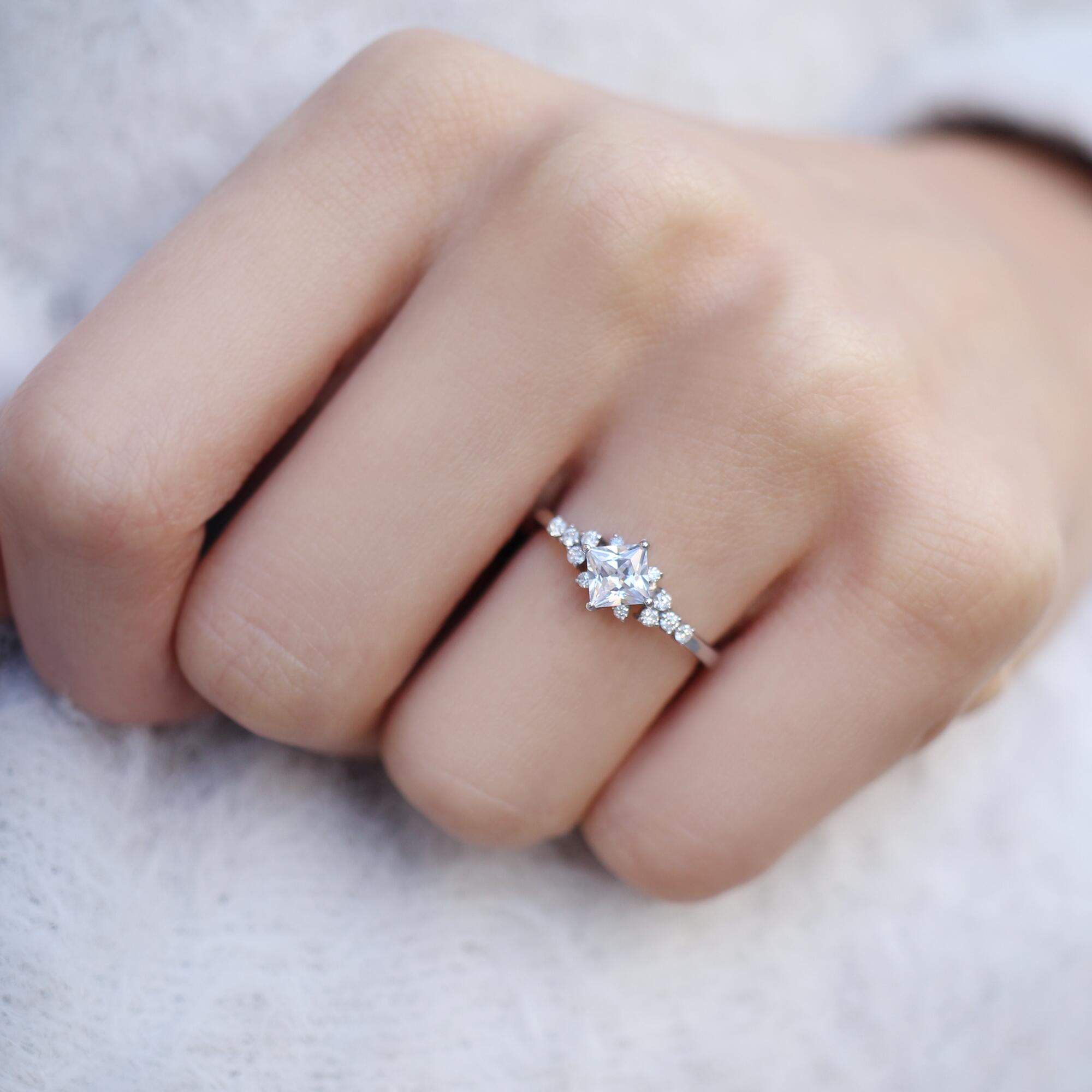 Vintage White Topaz Princess & Diamond Ring