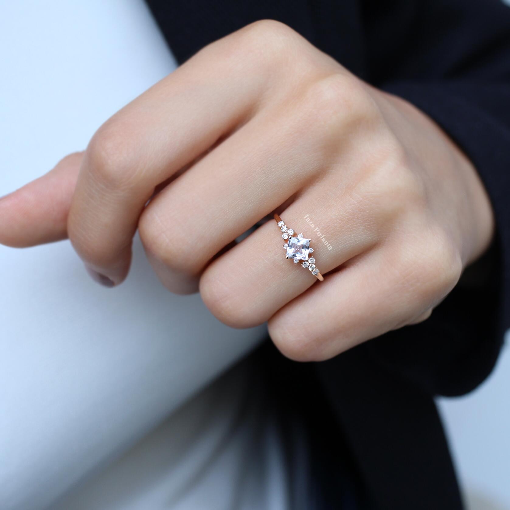 Vintage White Topaz Princess & Diamond Ring