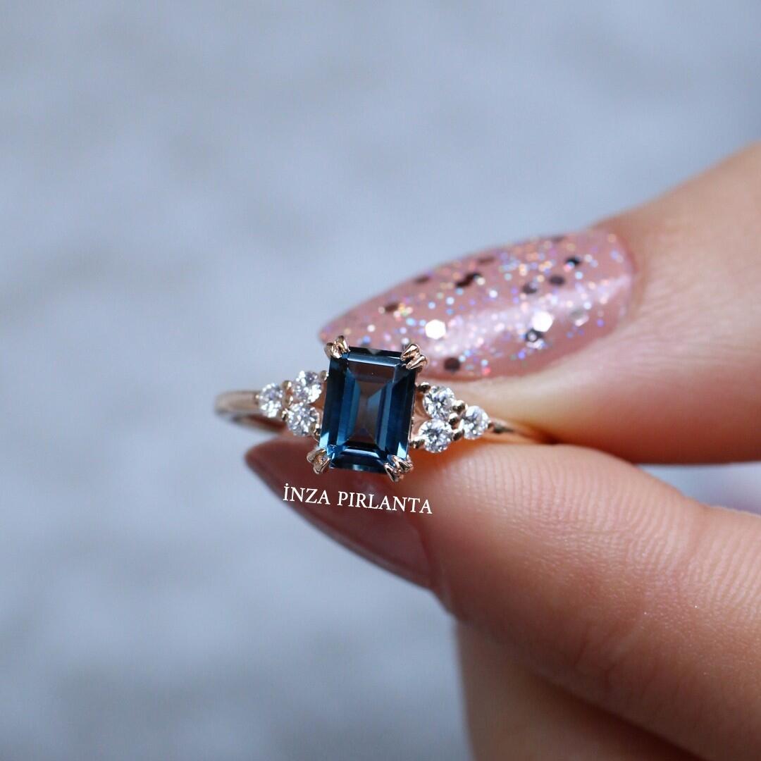 Vintage Lily London Blue & Diamond Ring