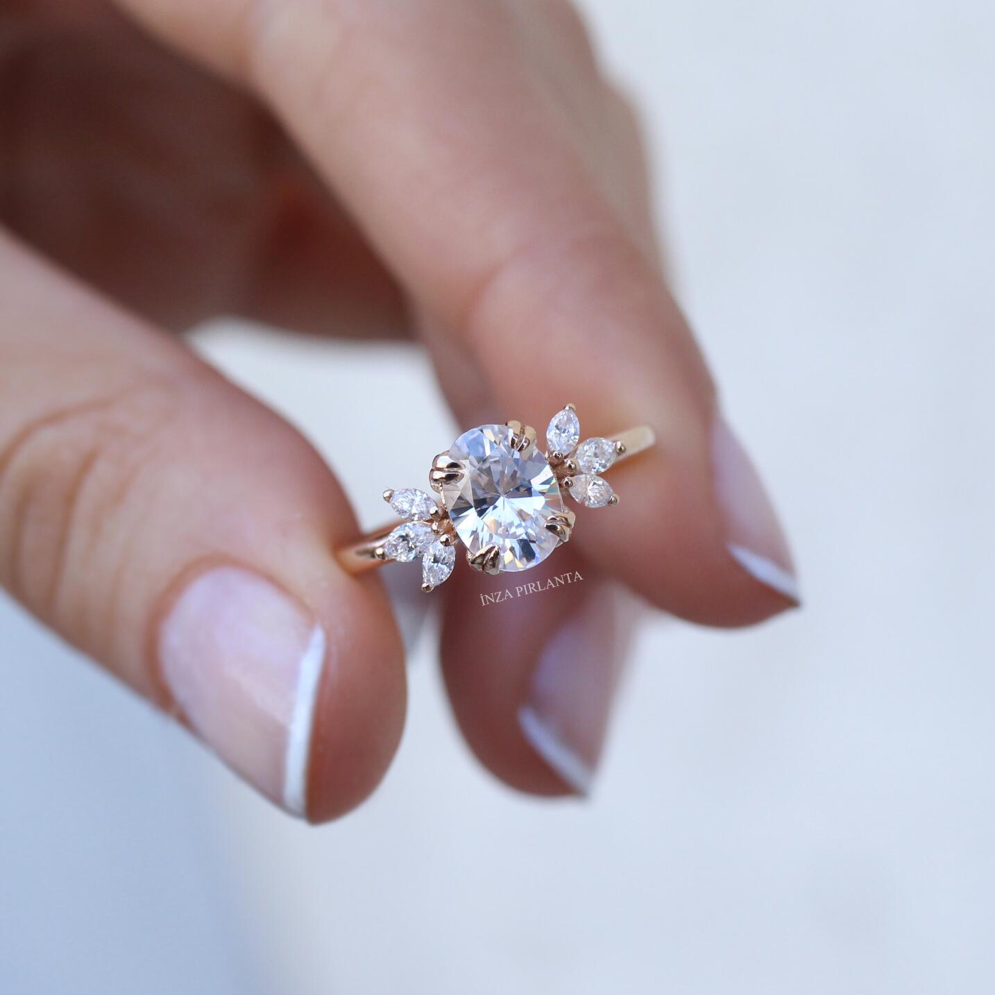 Vintage Lotus White Topaz & Diamond Ring
