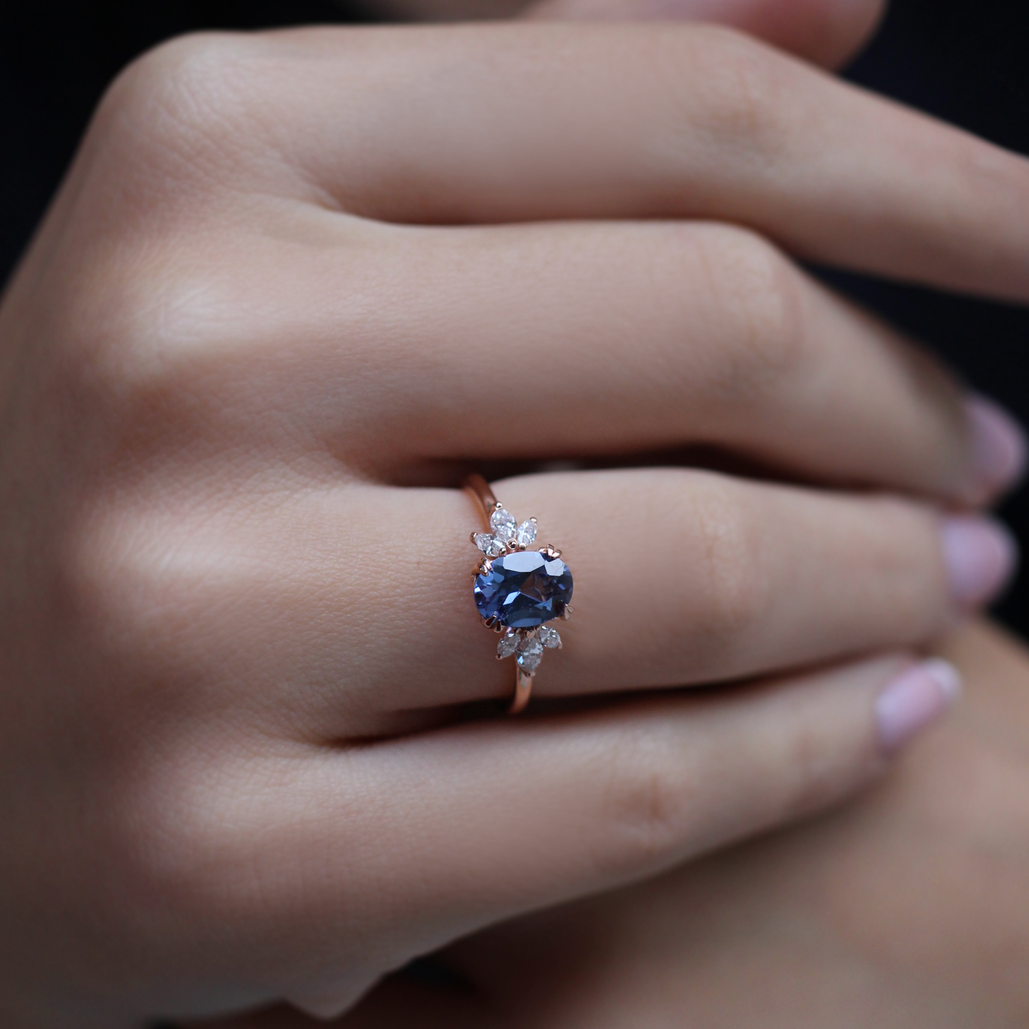 Vintage Lotus Blue Topaz & Diamond Ring