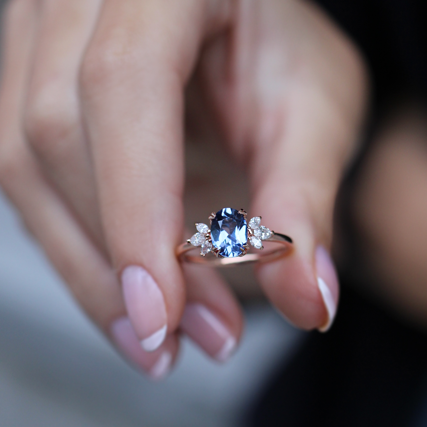 Vintage Lotus Blue Topaz & Diamond Ring