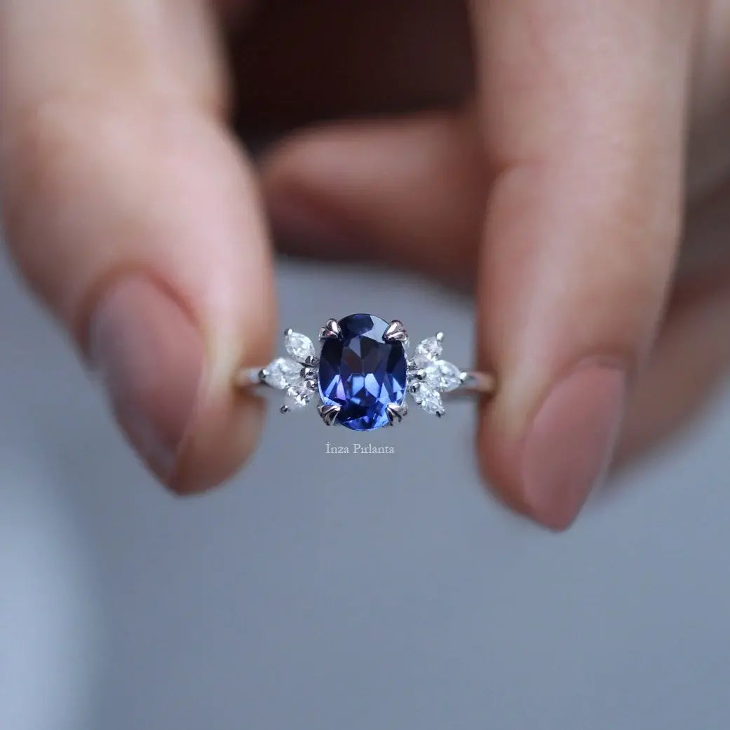 Vintage Lotus Blue Topaz & Diamond Ring