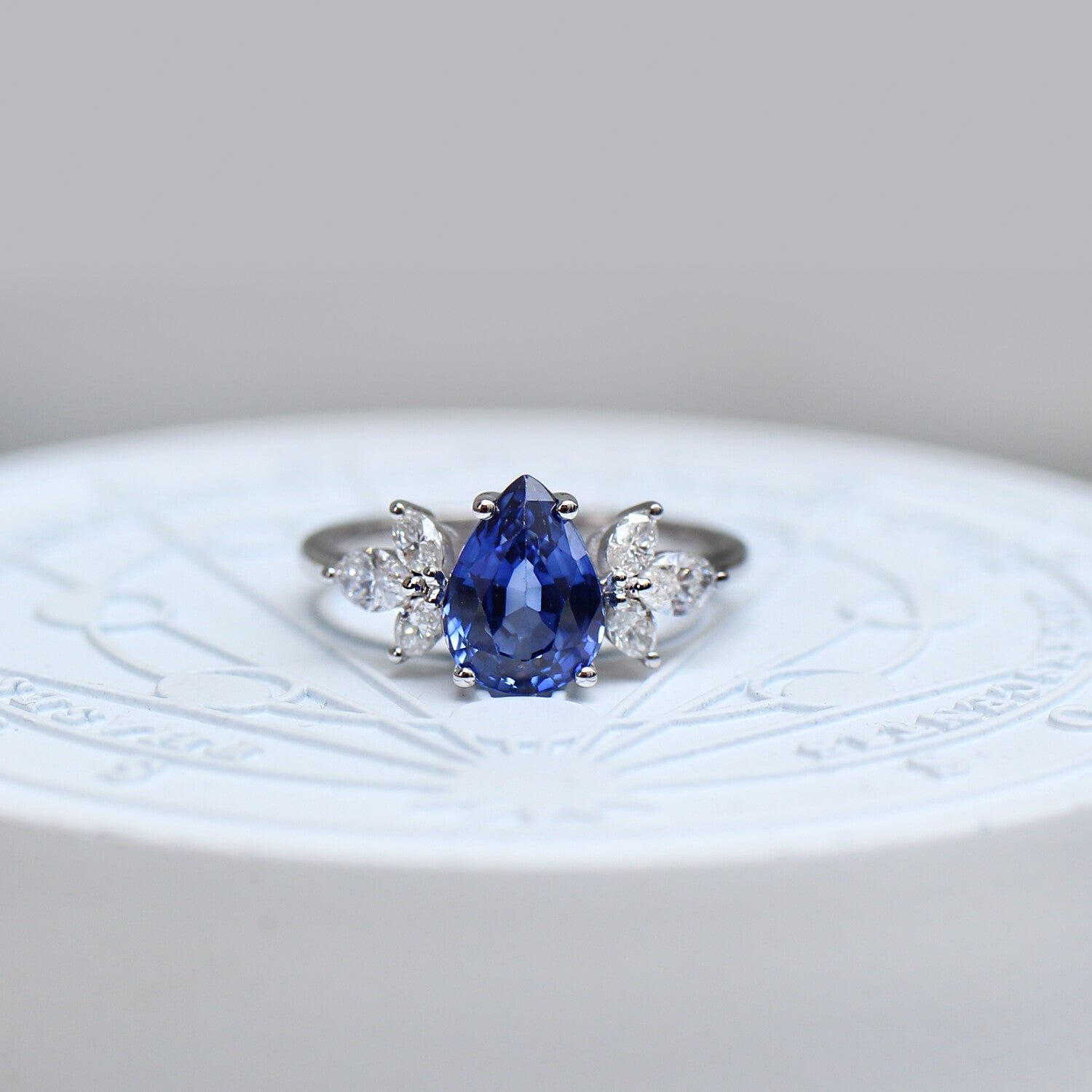 Vintage Lotus Teardrop Blue Topaz & Diamond Ring