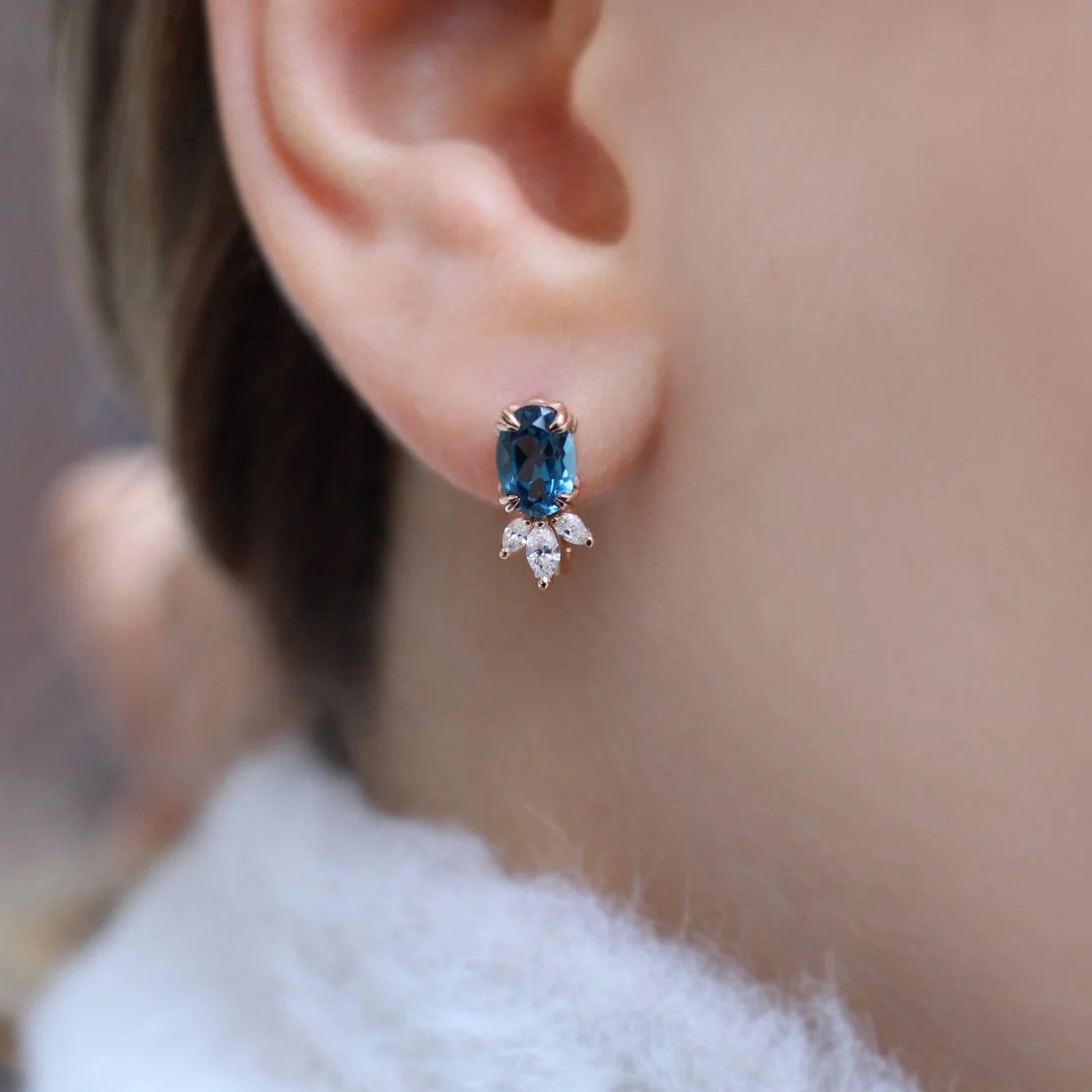 Vintage Lotus London Blue Topaz & Diamond Earrings