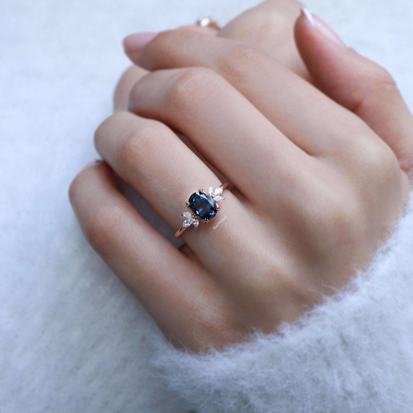 Vintage Lotus London Blue & Diamond Ring