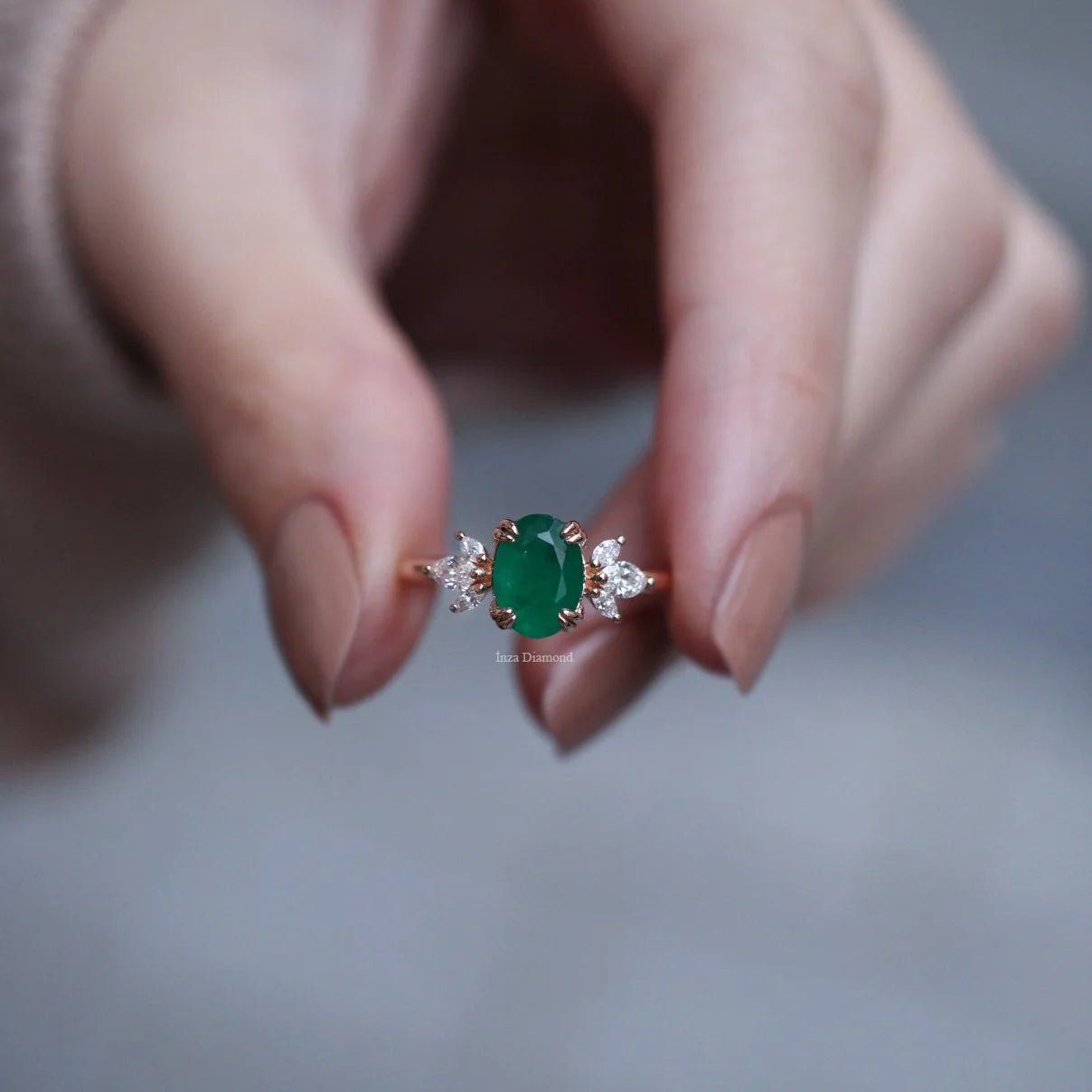 Vintage Lotus Emerald & Diamond Ring