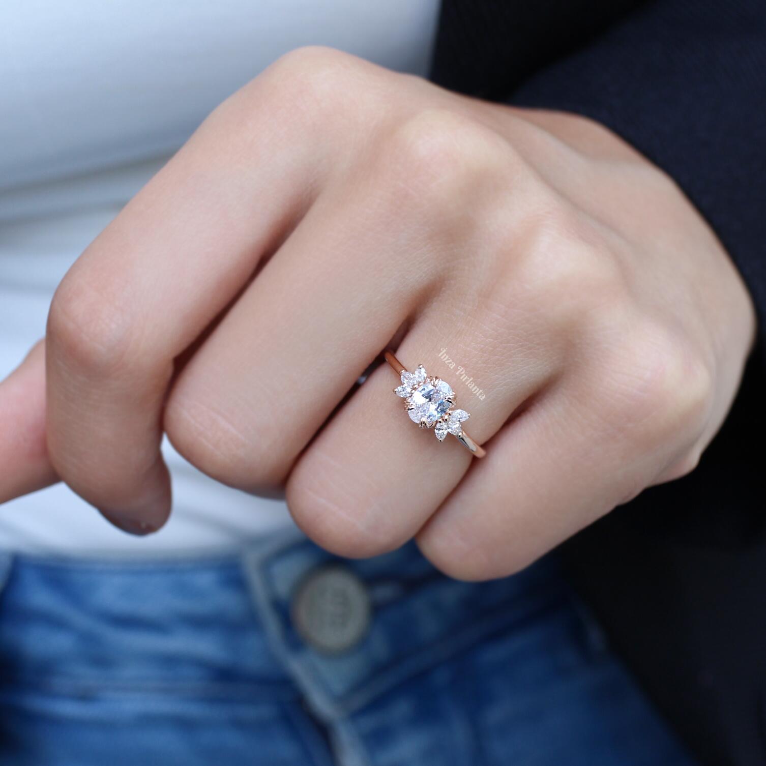 Vintage Mini Lotus White Topaz & Diamond Ring