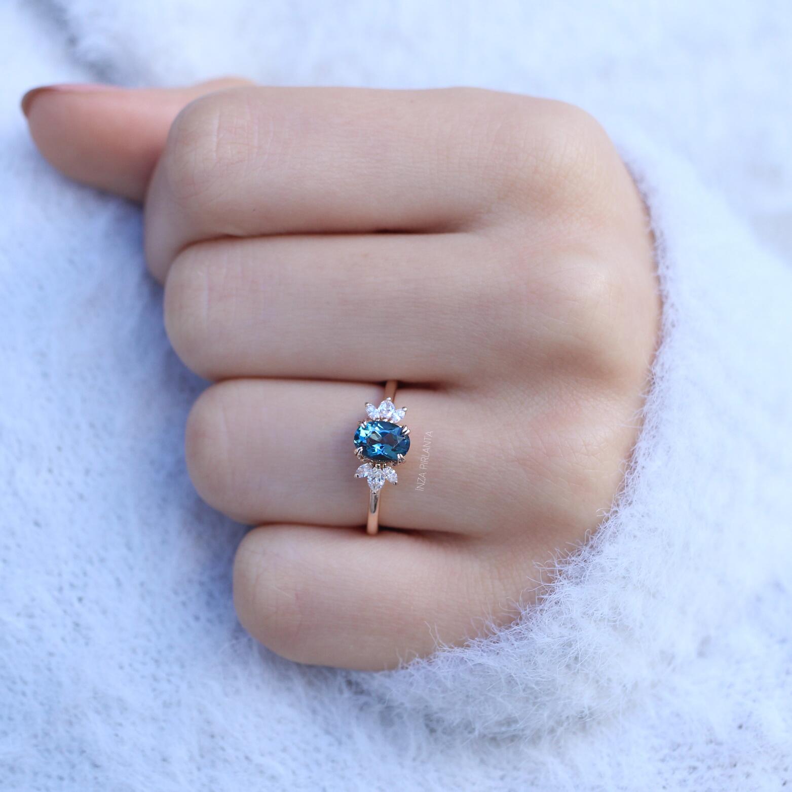Vintage Mini Lotus London Blue & Diamond Ring