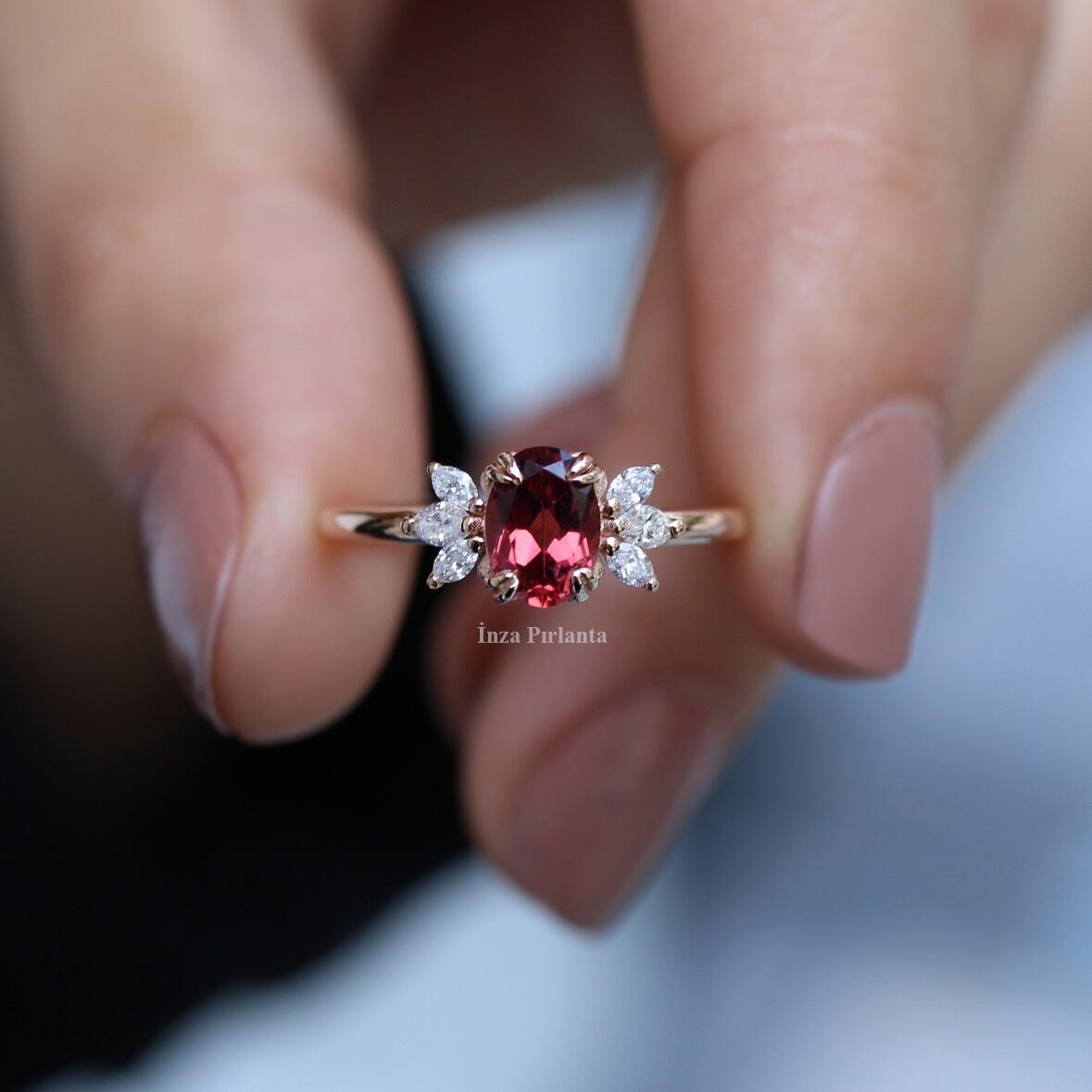 Vintage Mini Lotus Tourmaline & Diamond Ring