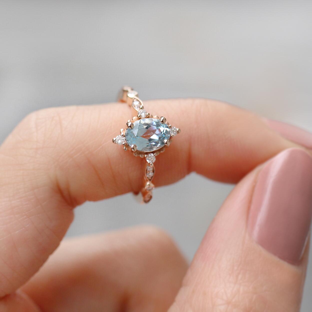 Vintage Mini Selius Blue Topaz & Diamond Ring