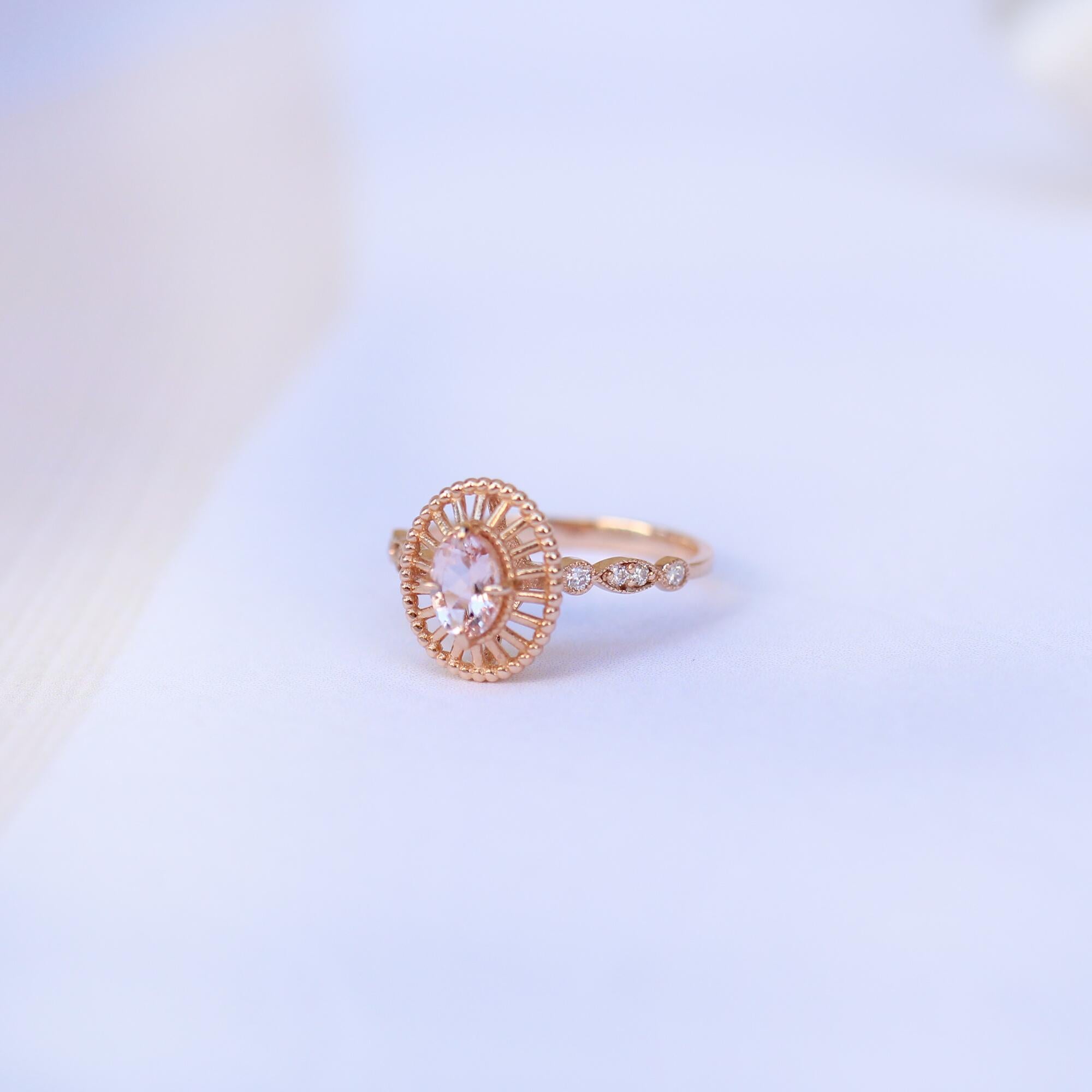 Vintage Morganite & Diamond Ring