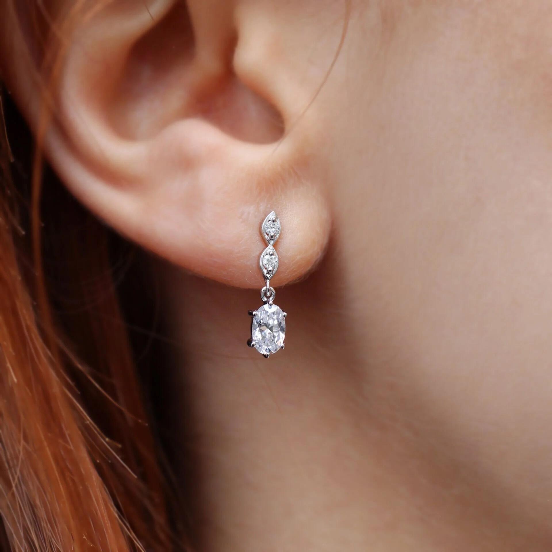 Vintage Oval White Topaz & Diamond Earrings
