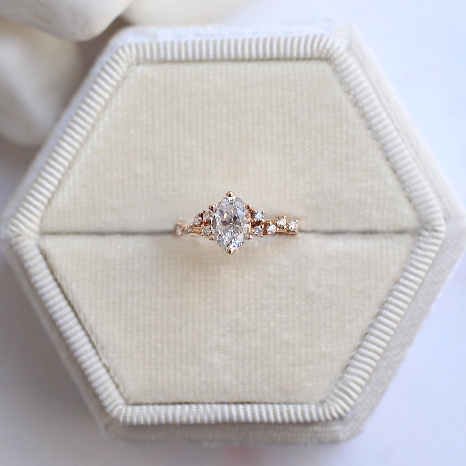 Vintage Custom Design Asymmetrical Diamond & White Topaz Ring