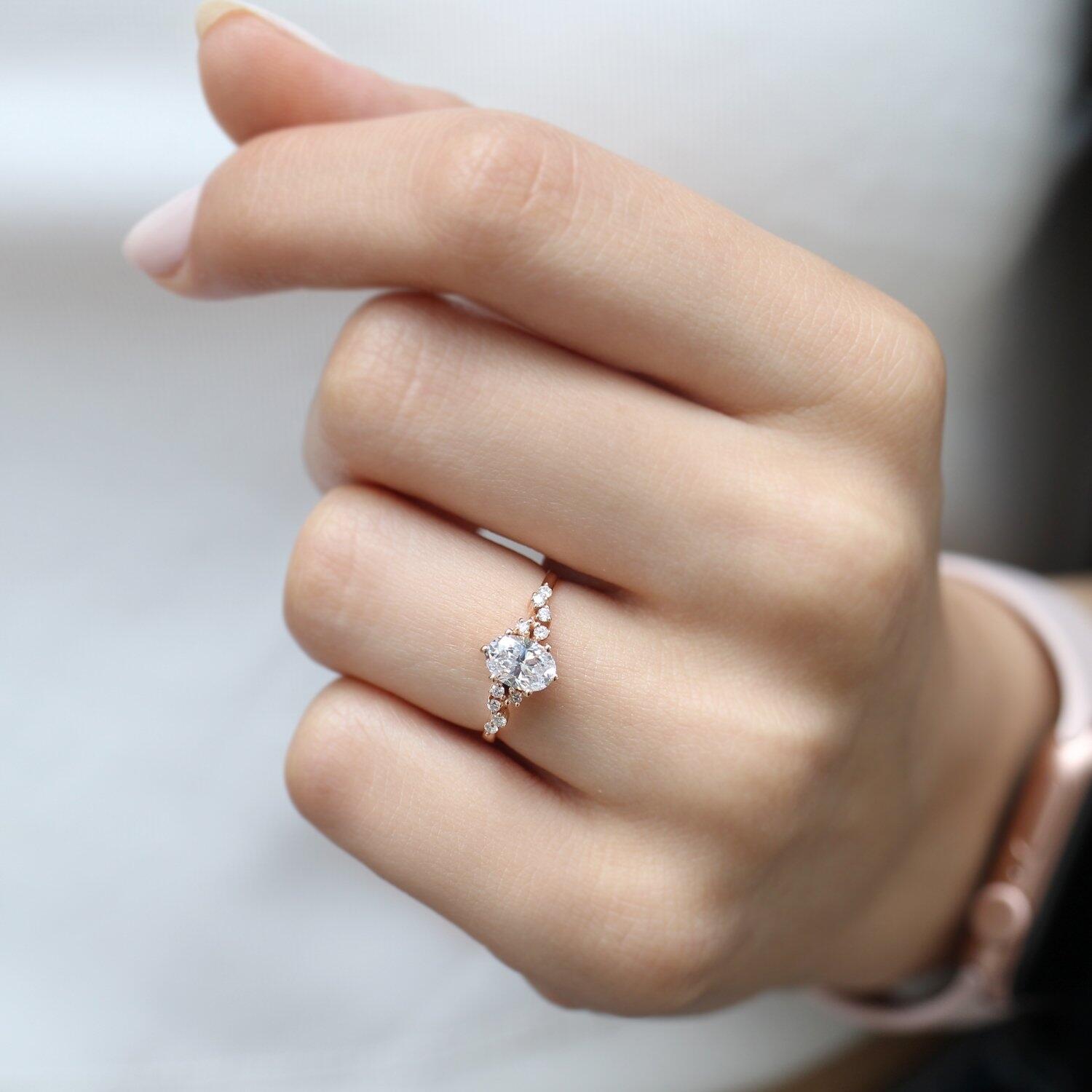 Vintage Custom Design Asymmetrical Diamond & White Topaz Ring