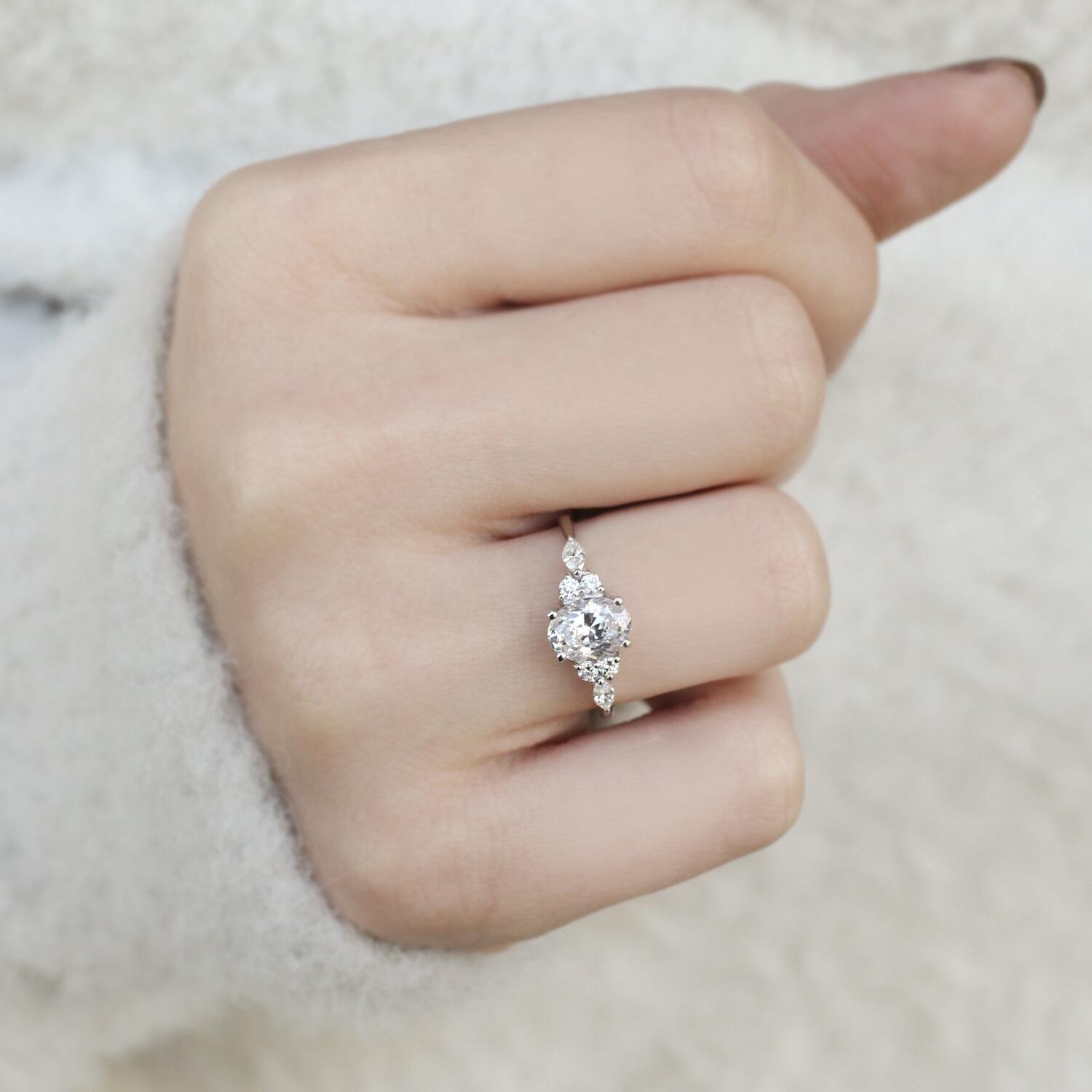 Vintage Custom Design White Topaz & Diamond Ring