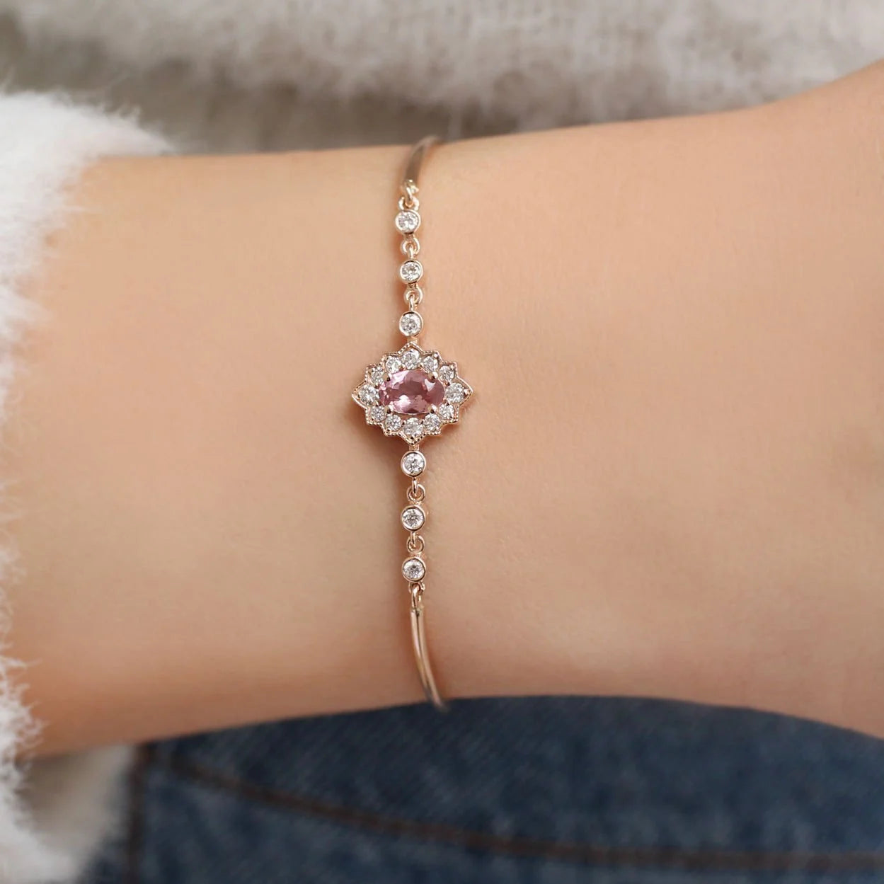 Vintage Special Design Venice Pink Tourmaline & Diamond Bracelet