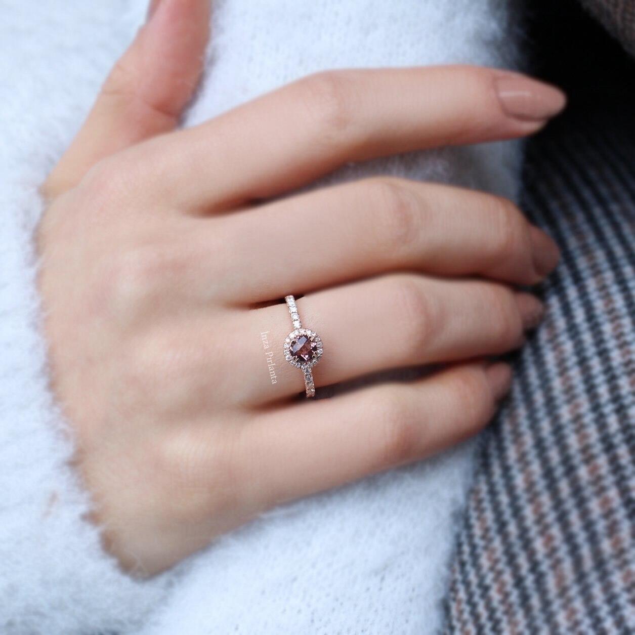 Vintage Pink Tourmaline & Diamond Solitaire Ring