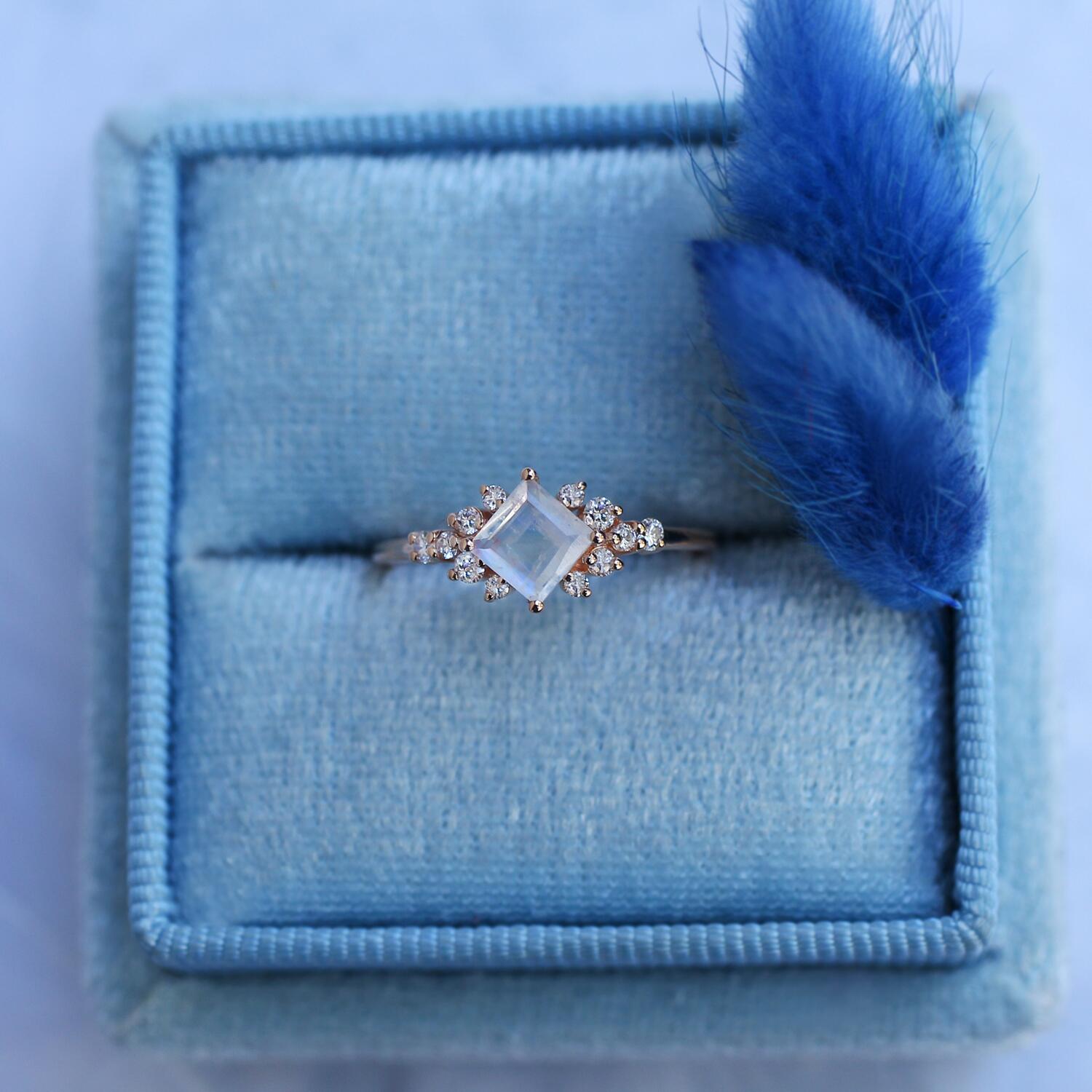 Vintage Princess Moonstone & Diamond Ring